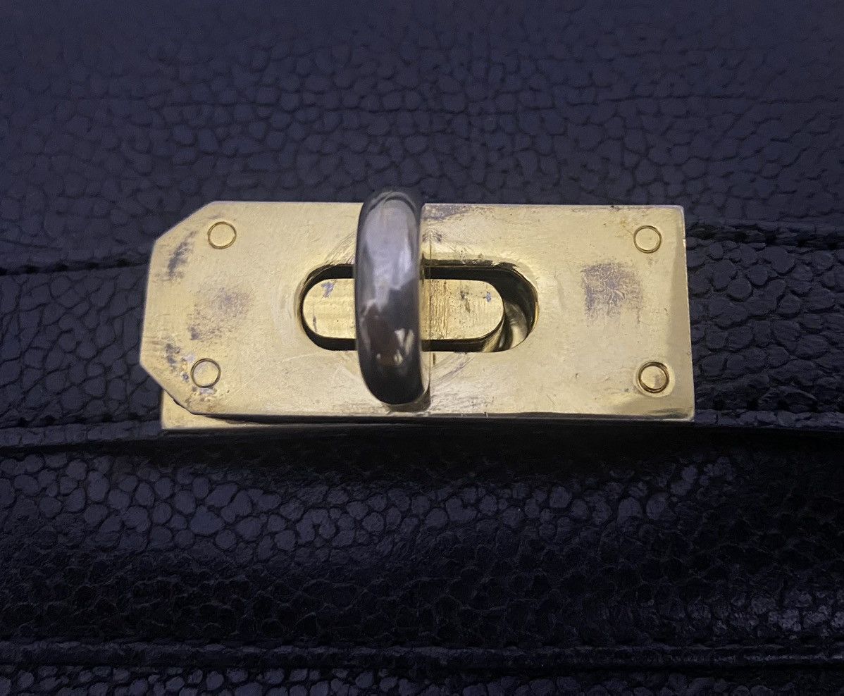 Genuine Leather Vintage Birkin Bag Top Handle Black Structured Satchel Gold Size ONE SIZE - 6 Thumbnail