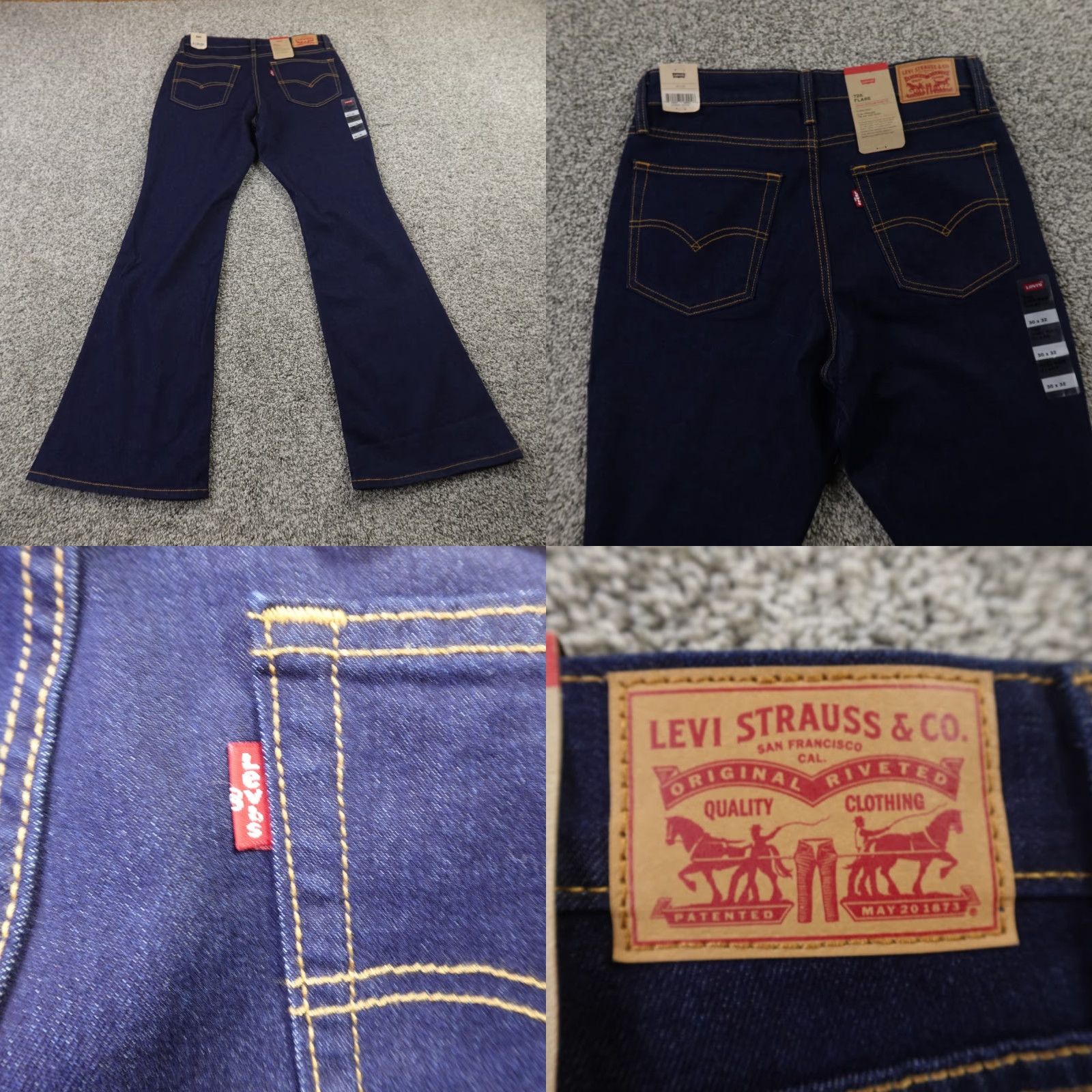 Levi's Levi's Jeans Womens 30 Dark Blue Denim 726 Flare High Rise Stretch Boho Hippie 70s Festival Cowboy Ranch Western Vintage No Size 30" / US 8 / IT 44 - 9 Thumbnail