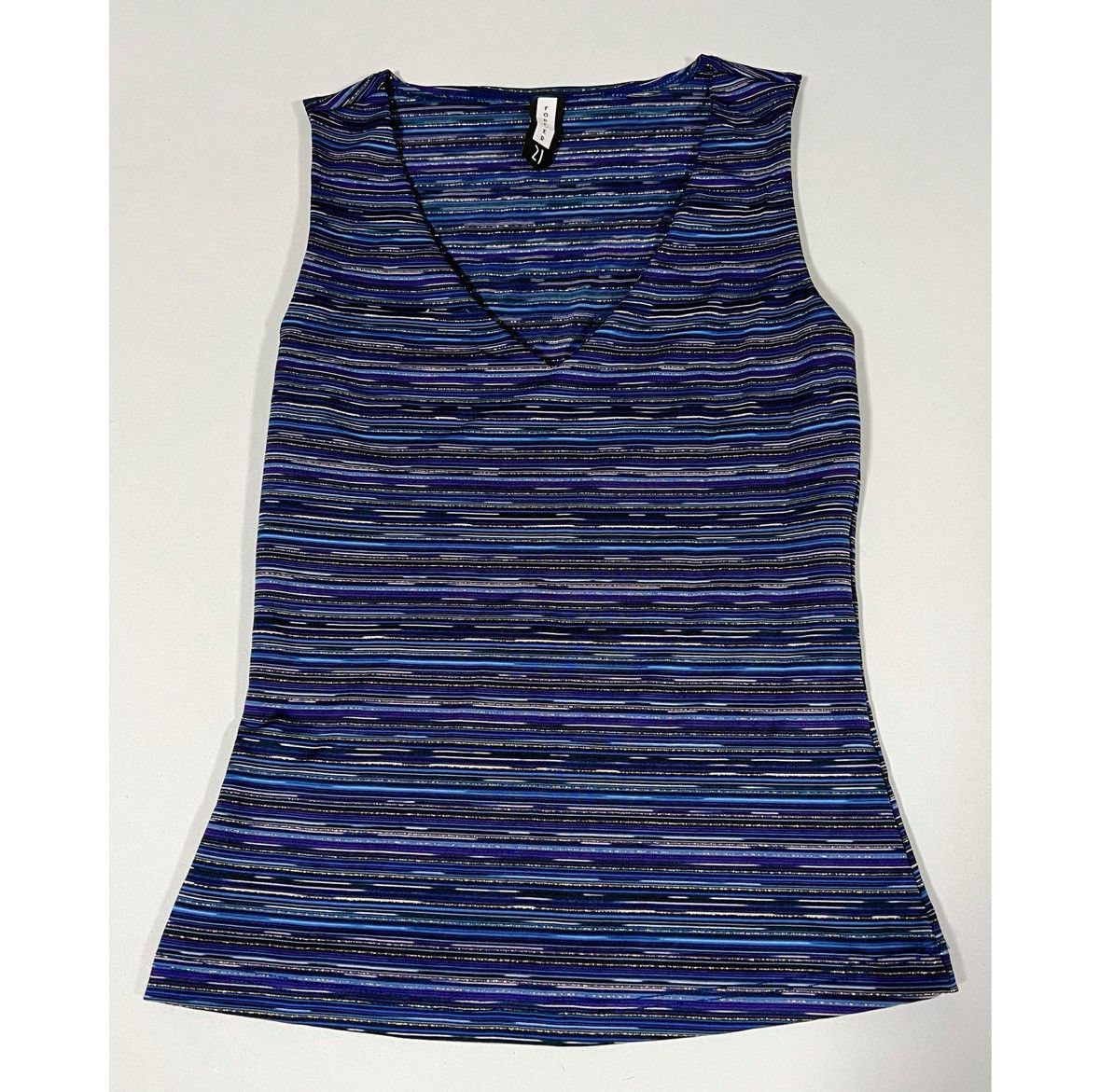 Vintage Blue Metallic Striped V-Neck Tank Top Shirt Blouse Size S 💙✨ Size S / US 4 / IT 40 - 1 Thumbnail