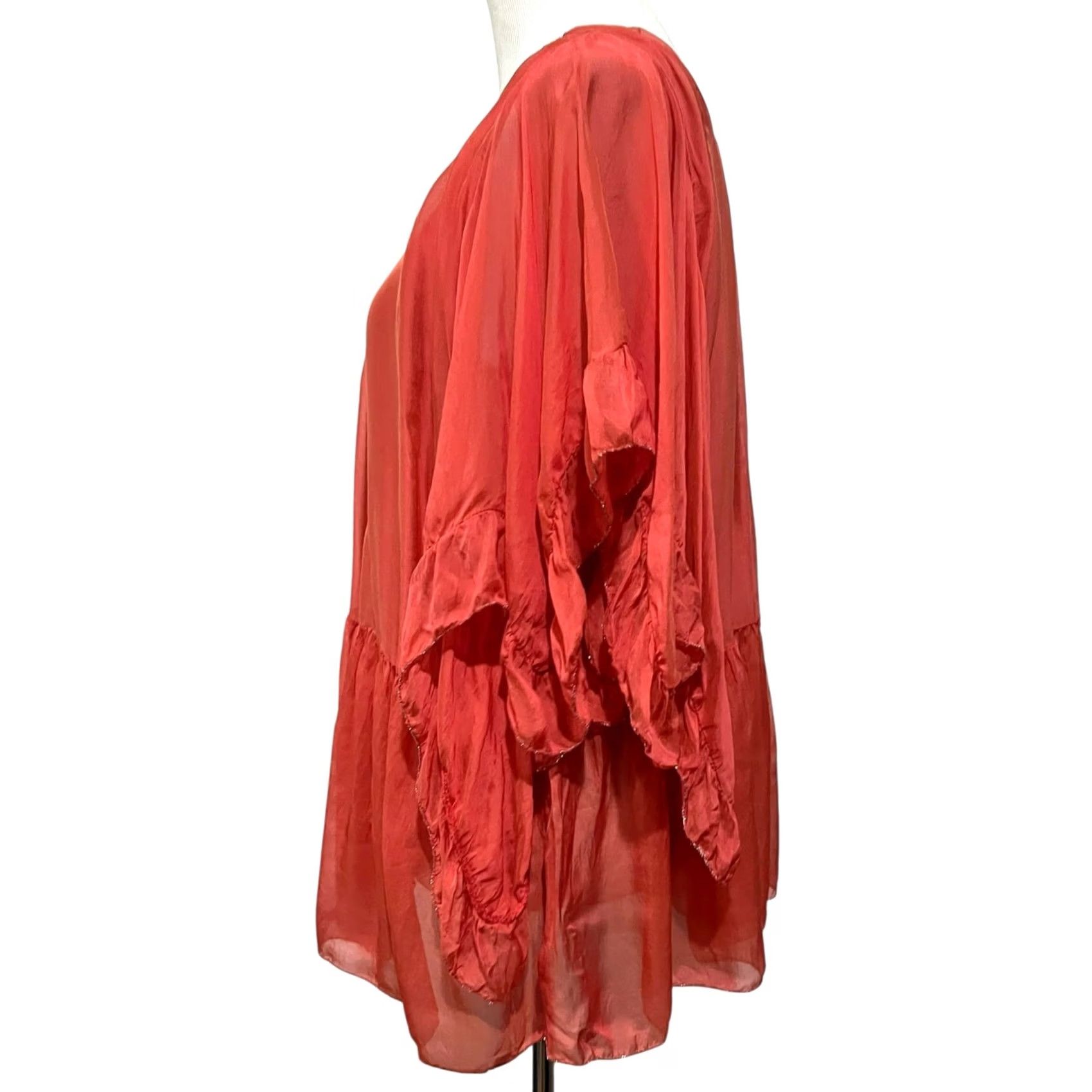 Vintage Belle France Silk Blend Top Blouse M Coral Boho Fairycore Ethereal Flowing Kimono Sleeve Women Smart Casual Party/Cocktail Regular XS? Size M / US 6-8 / IT 42-44 - 4 Thumbnail