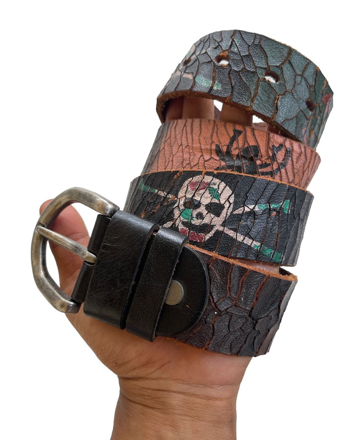 Vintage Vintage Leather Belt Skulls Printed Size 30 - 2 Thumbnail