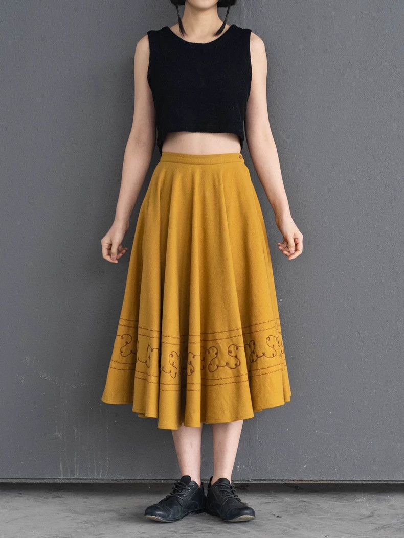 Other KENZO Jiang yellow woolen embroidered skirt vintage Size 24" / US 00 / IT 34 - 7 Thumbnail