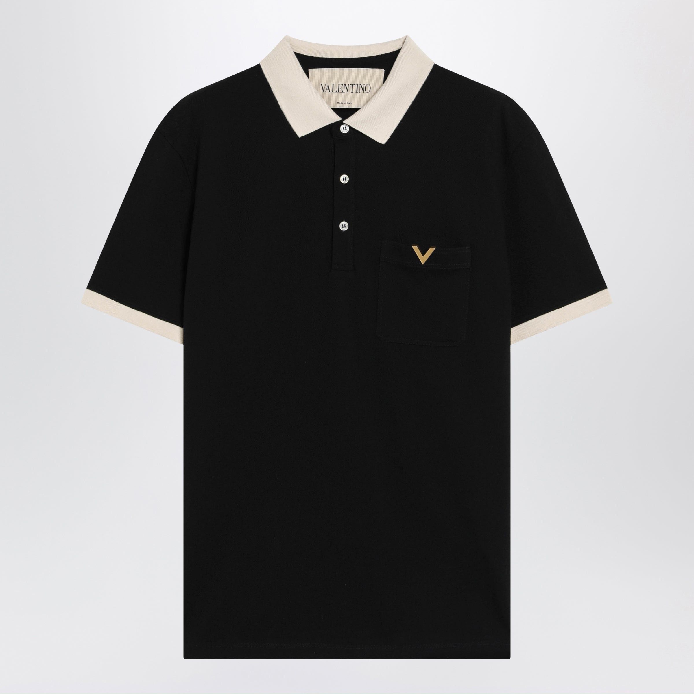 Valentino Valentino Black Cotton Pique Polo Shirt With Vgold Size US L / EU 52-54 / 3 - 1 Thumbnail