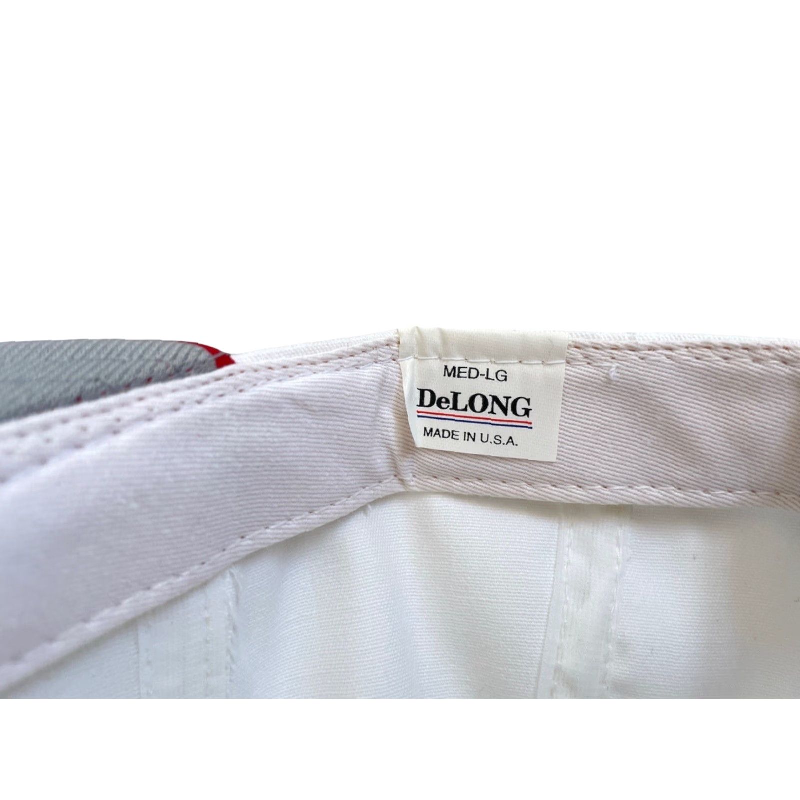 Vintage VINTAGE DeLong Canvas Snapback Hat Cap Adult M/L White Crown & Snap Red Bill Grey Underbill 90s Made in USA Deadstock NWOT Adjustable Mens Boys Size ONE SIZE - 6 Thumbnail