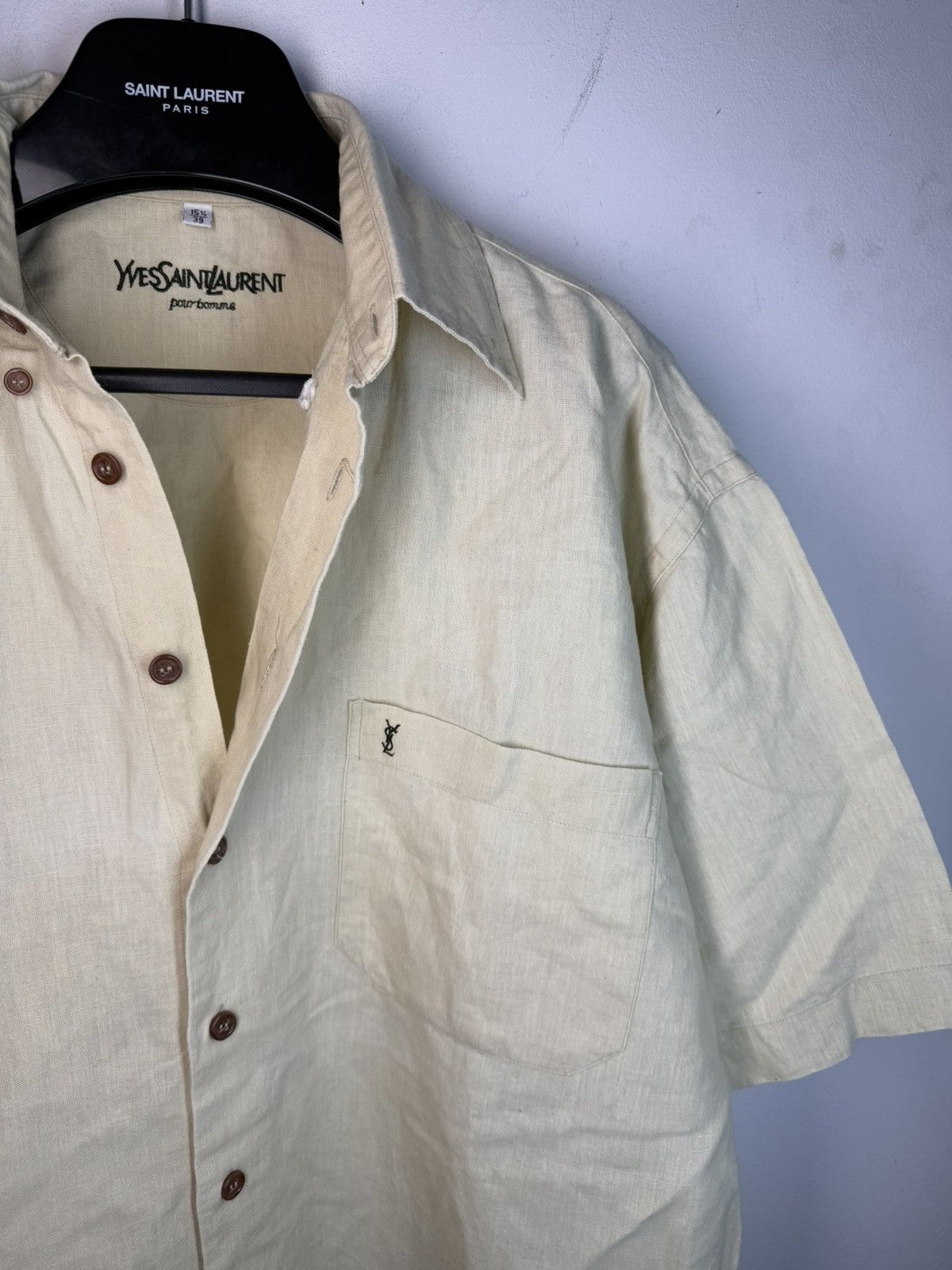 Yves Saint Laurent Linen 90s YSL Shirt Beige Lemon Summer Yves Saint Laurent Size US M / EU 48-50 / 2 - 5 Thumbnail