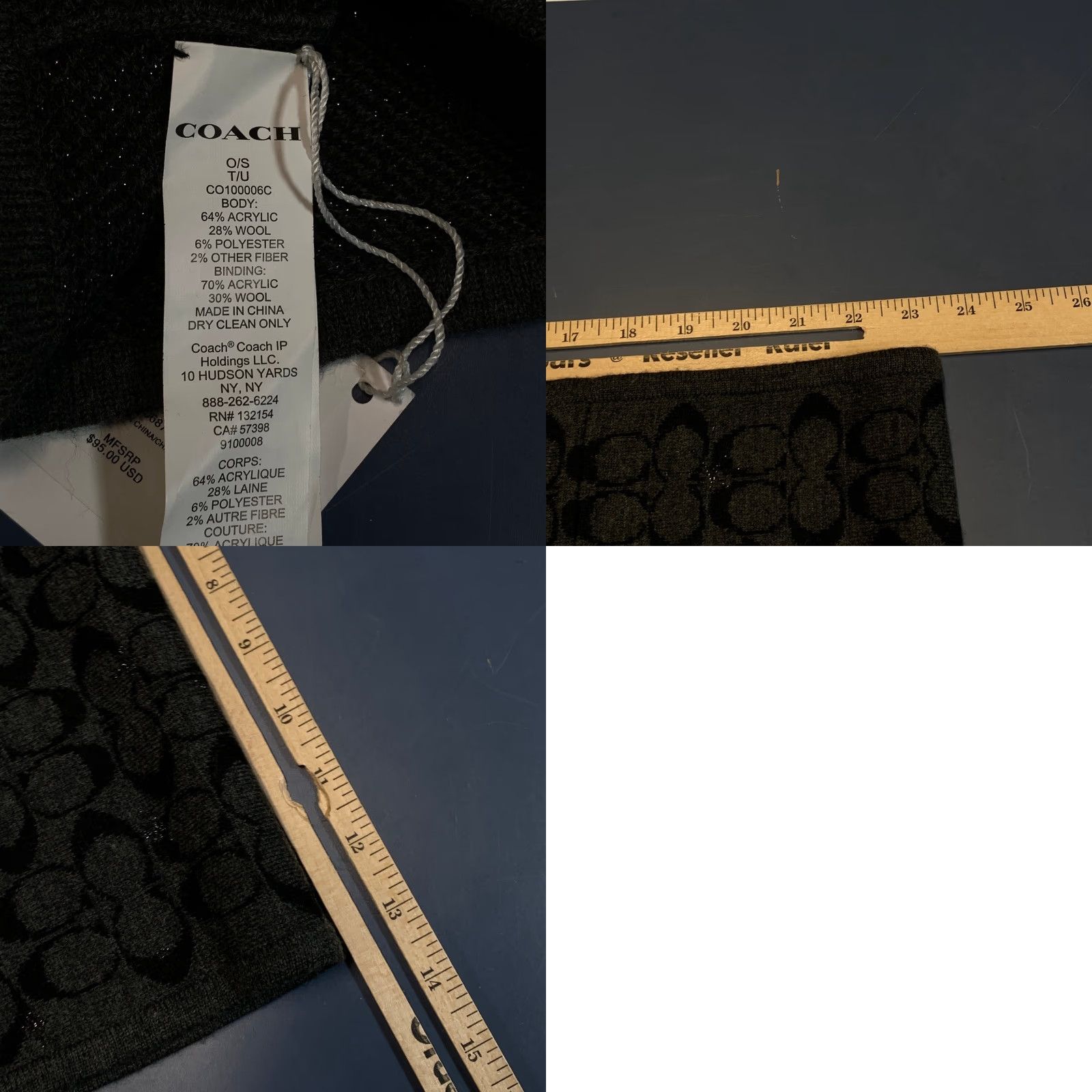 Coach VINTAGE Coach Infiniti Scarf Black Gray Wool Blend Monogram Knit Size ONE SIZE - 8 Thumbnail