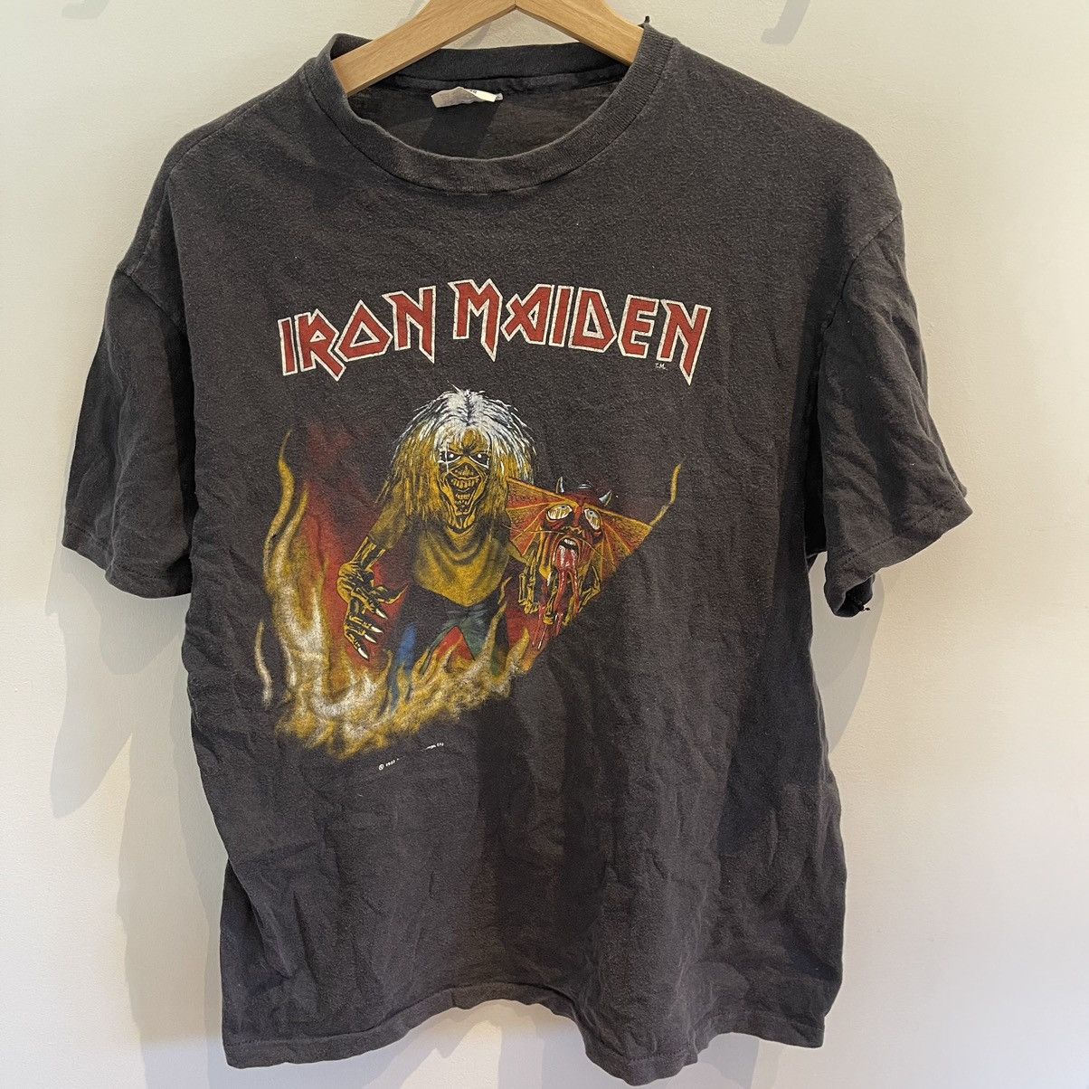 image of Vintage Iron Maiden Purgatory Concert T-Shirt in Grey, Men's (Size XL)