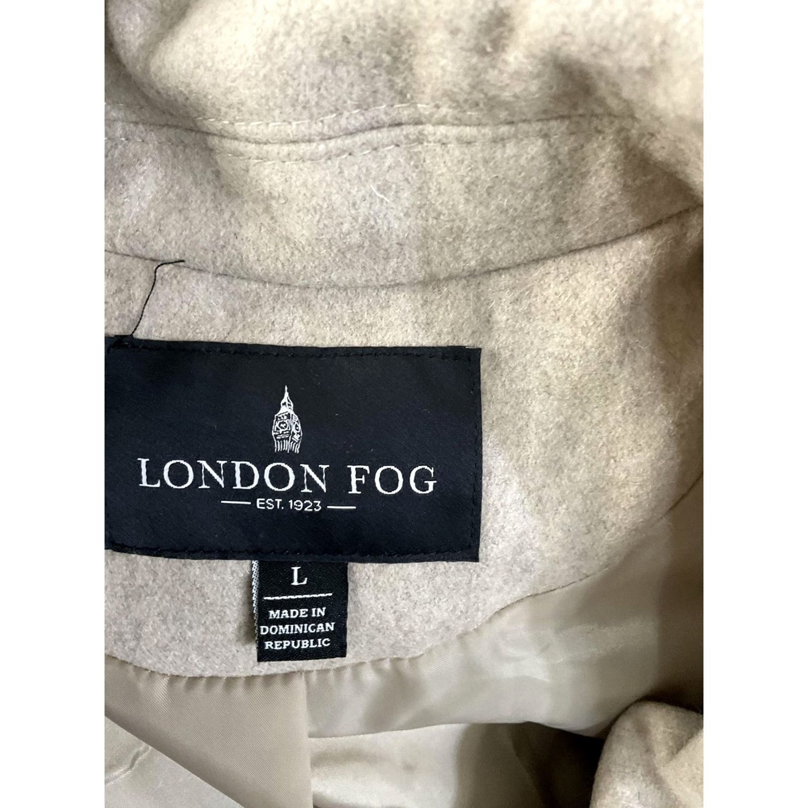 London Fog London Fog Coat Womens L Beige Wool Tweed Mid-Length Overcoat Collared Pockets Regular Long Sleeve Button Front Size L / US 10 / IT 46 - 6 Thumbnail