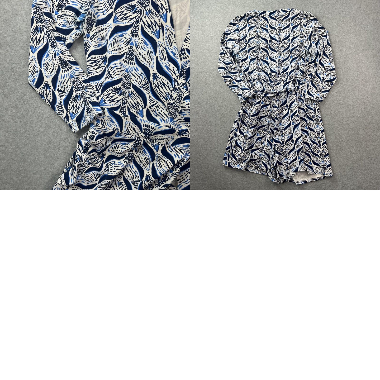 Lilly Pulitzer Lilly Pulitzer Romper Womens S Blue White Print Wrap Tie Waist Long Sleeve Size S / US 4 / IT 40 - 9 Thumbnail