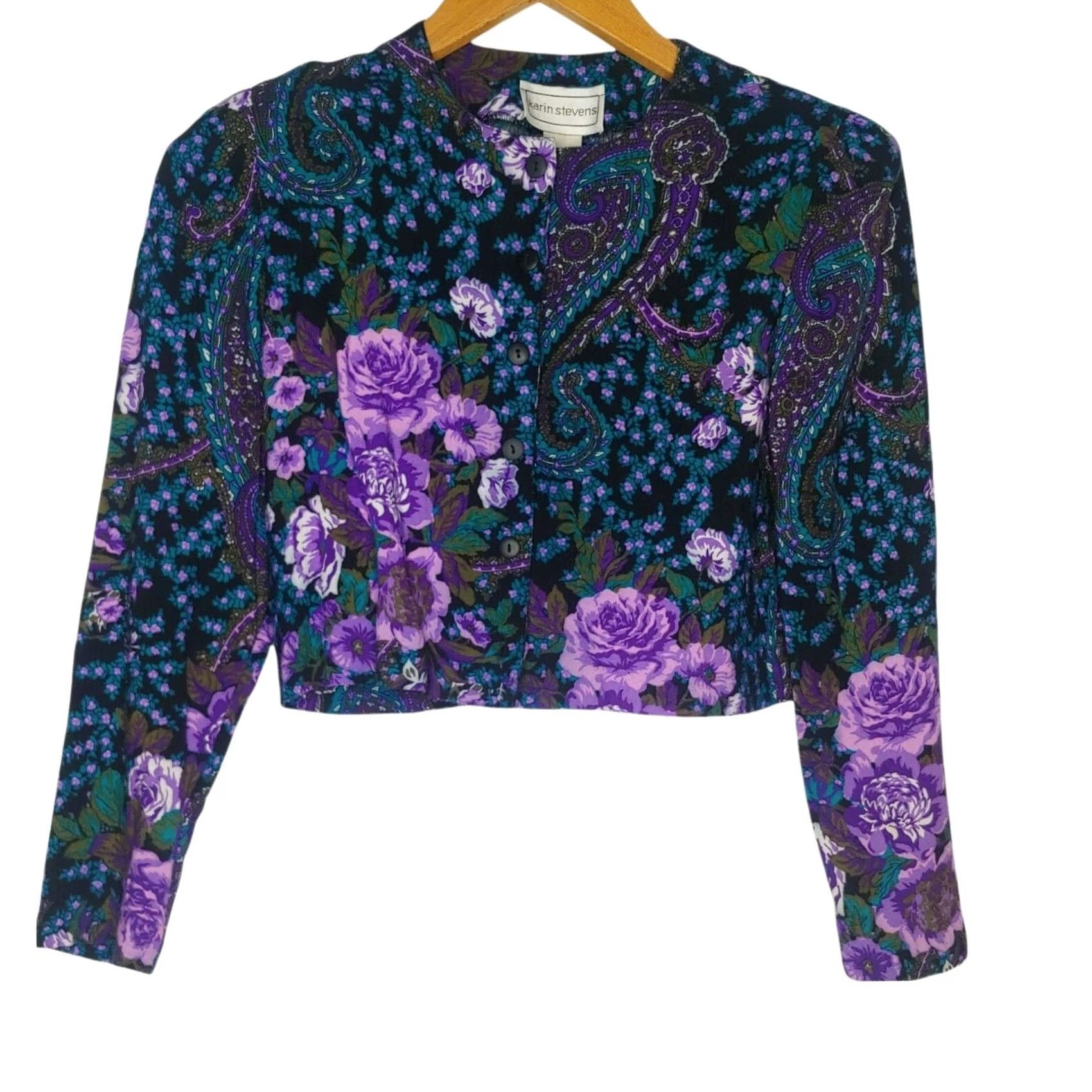 Vintage VINTAGE Karin Stevens Outfit Skirt Shirt Set Black Purple Floral Paisley Size 8 Womens Size M / US 6-8 / IT 42-44 - 3 Thumbnail