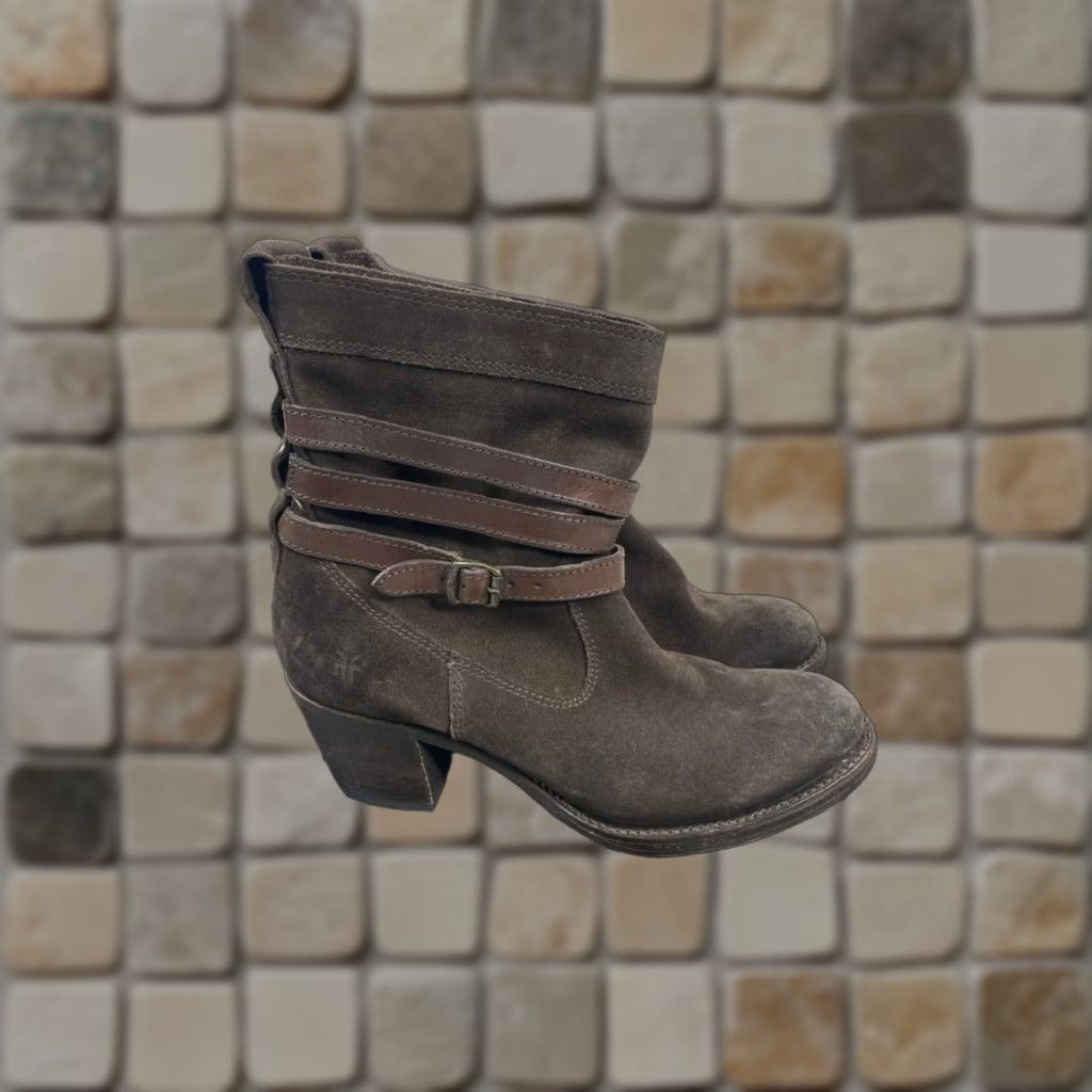 Frye Frye Boots Womens Bootie Brown Suede Jane Short 6 B Ankle Buckle Strap Casual Leather Insole Outsole Vintage No Menus Size 28" / US 6 / IT 42 - 1 Thumbnail