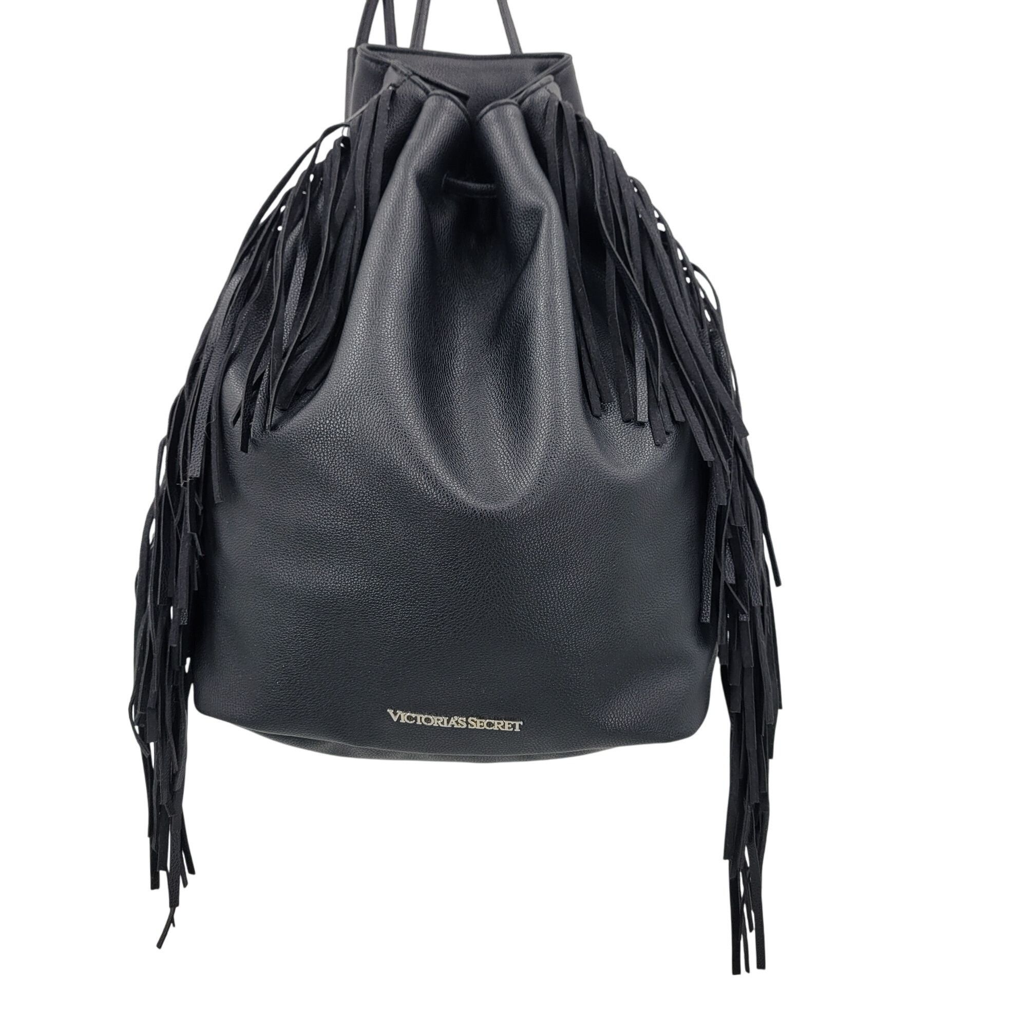 Victoria's Secret Victorias Secret Black Fringe Faux Leather Backpack Shoulder Size ONE SIZE - 11 Thumbnail