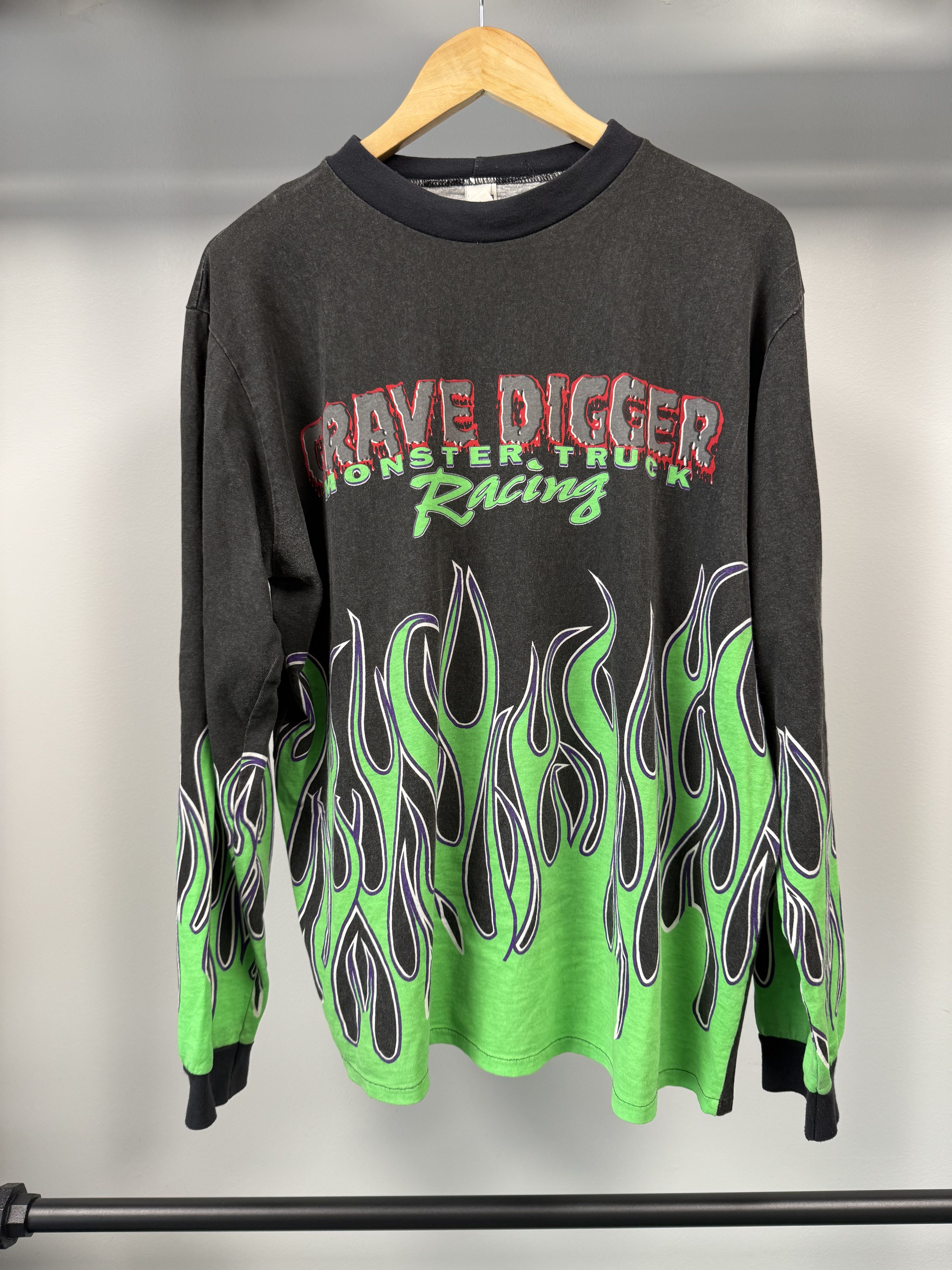 Vintage 90s Grave Digger Racing Flames Long Sleeve - L Size US L / EU 52-54 / 3 - 2 Thumbnail