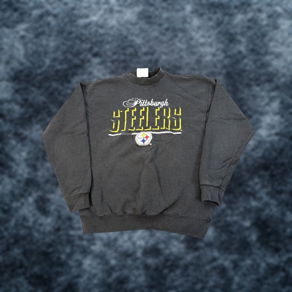 Logo 7 VINTAGE Pittsburgh Steelers Sweatshirt Men M Black 90s Logo Athletic Pullover Fleece Graphic Spellout Size US M / EU 48-50 / 2 - 1 Thumbnail