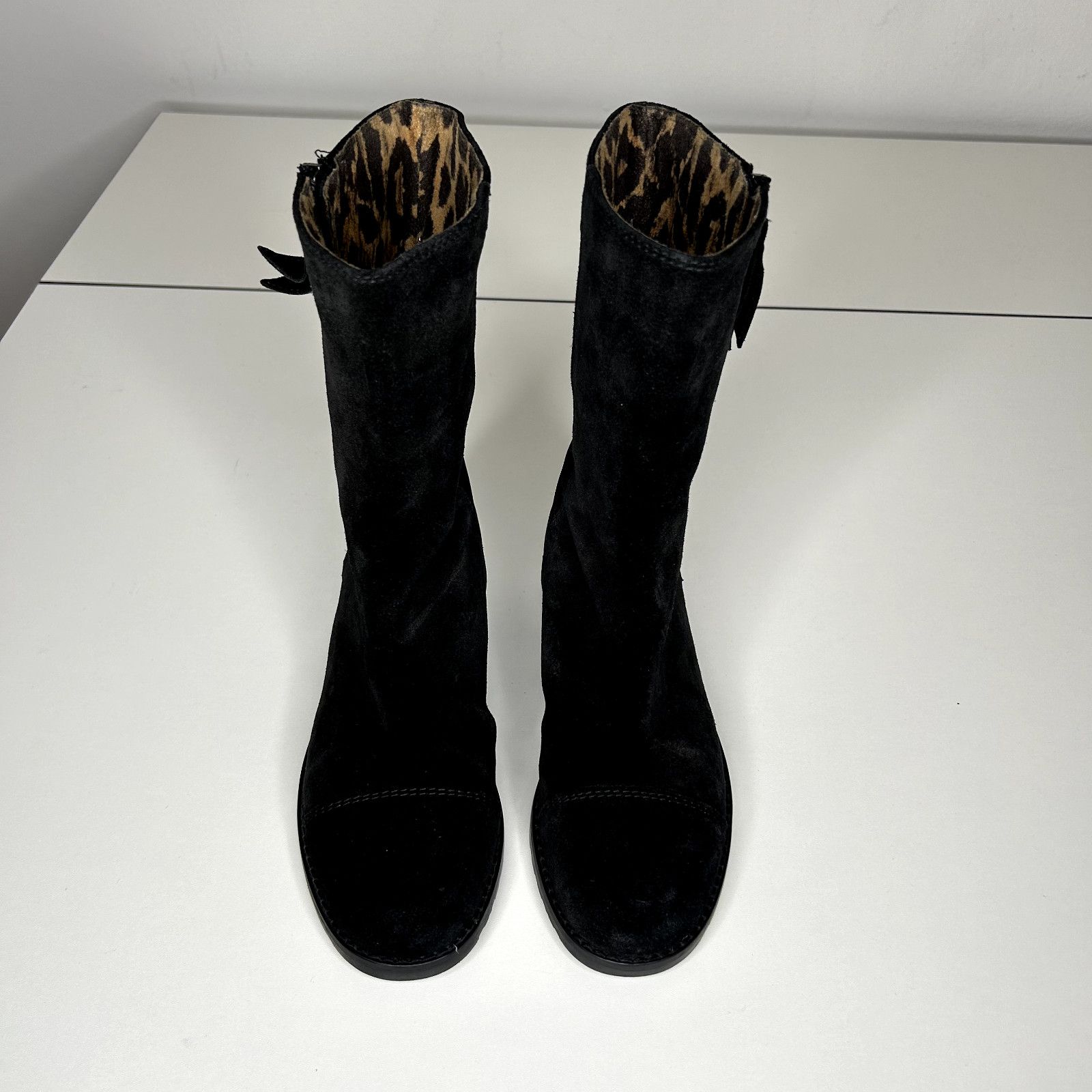Stuart Weitzman Stuart Weitzman Black Suede Mid-Calf Round Toe Booties 4 Size US 4 / IT 34 - 2 Thumbnail