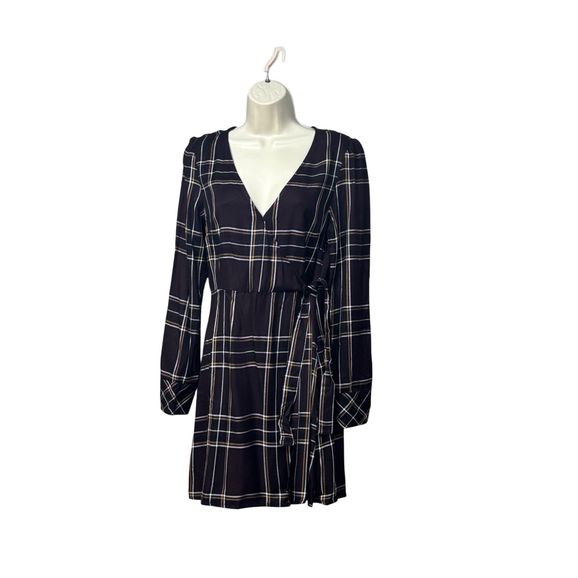 Sanctuary SANCTUARY Upbeat Faux-Wrap Long Sleeved Plaid Dress, Brown, Size M / US 6-8 / IT 42-44 - 10 Thumbnail