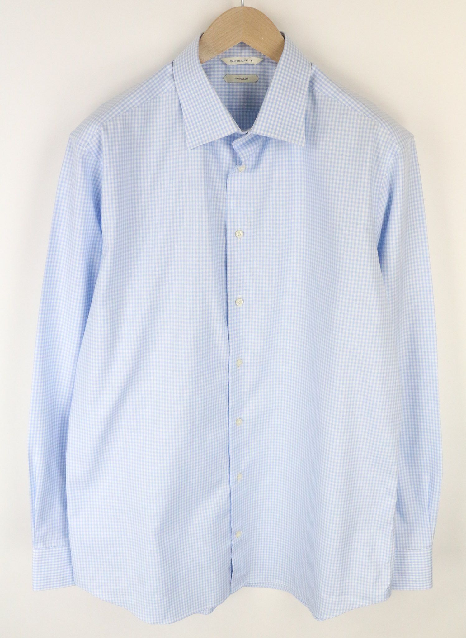Suitsupply 45 Slim Blue Cotton Checked Button-Up 72844 Size 44R - 1 Thumbnail