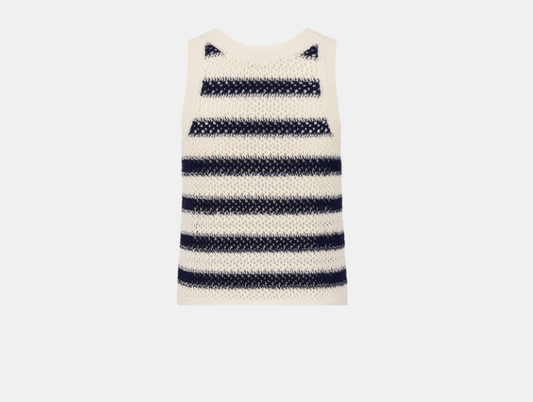 o1w1db10925 444T03 Cropped Tank Top in Ecru/Navy Blue