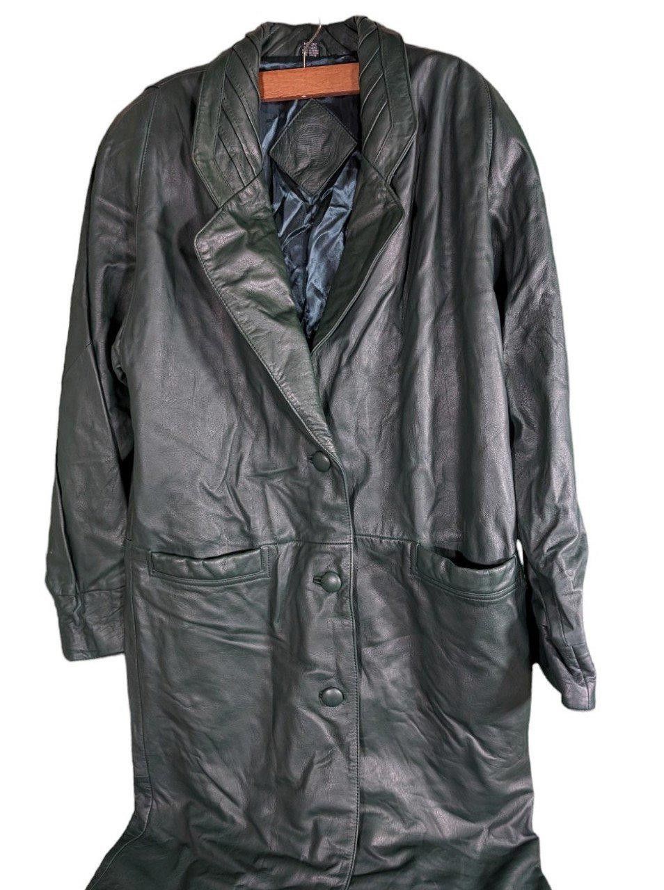 image of Jacqueline Ferrar Mens Vintage Jacqueline Ferrar Green Leather Womens Coat Size M