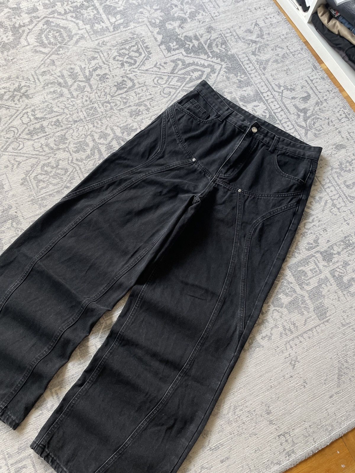 Japanese Brand × Vintage Vintage Baggy Wide Jeans Washed Faded Denim Flared Hype Y2K Size US 32 / EU 48 - 3 Thumbnail