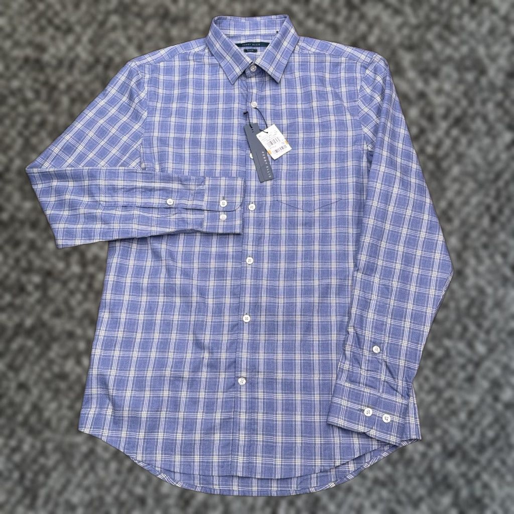Perry Ellis Perry Ellis Slim Fit Shirt Small Blue Check Button Up New Men S Regular S Blue Check Slim Fit Button-Up Shirt Women? Size US S / EU 44-46 / 1 - 1 Thumbnail