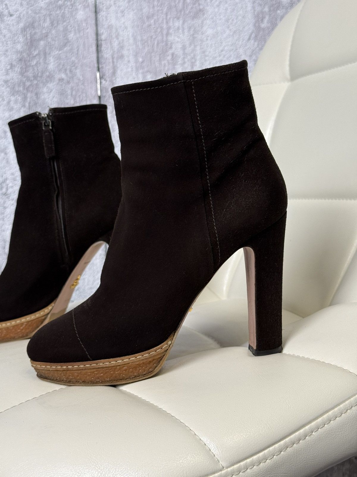 Prada Prada Suede Ankle Boots Brown High Heel Platform Zip Size 37 Size US 7 / IT 37 - 2 Thumbnail