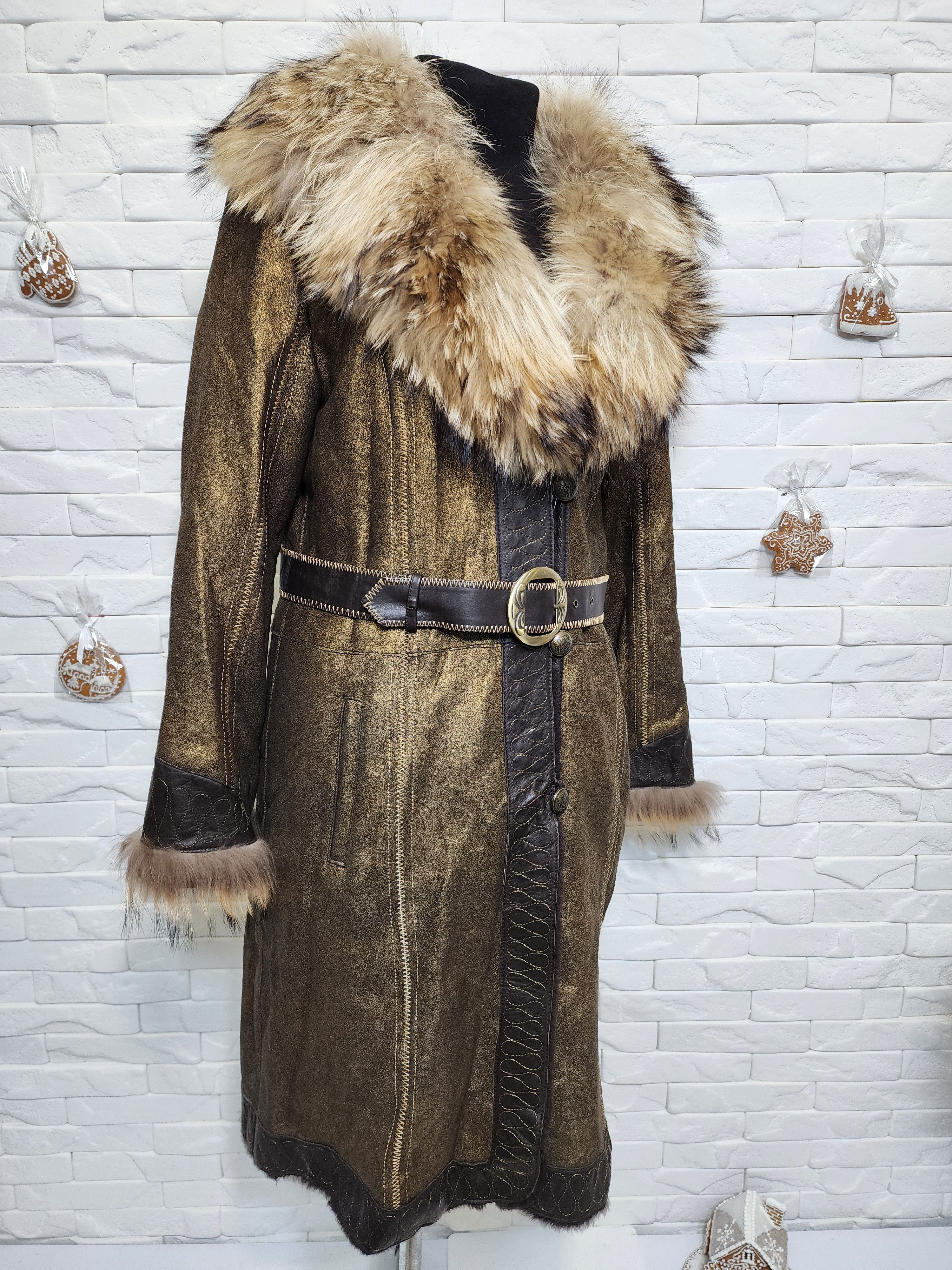 Uniqlo Bronze Sheepskin Coat: Leather Belted Winter Outerwear Size XL / US 12-14 / IT 48-50 - 3 Thumbnail