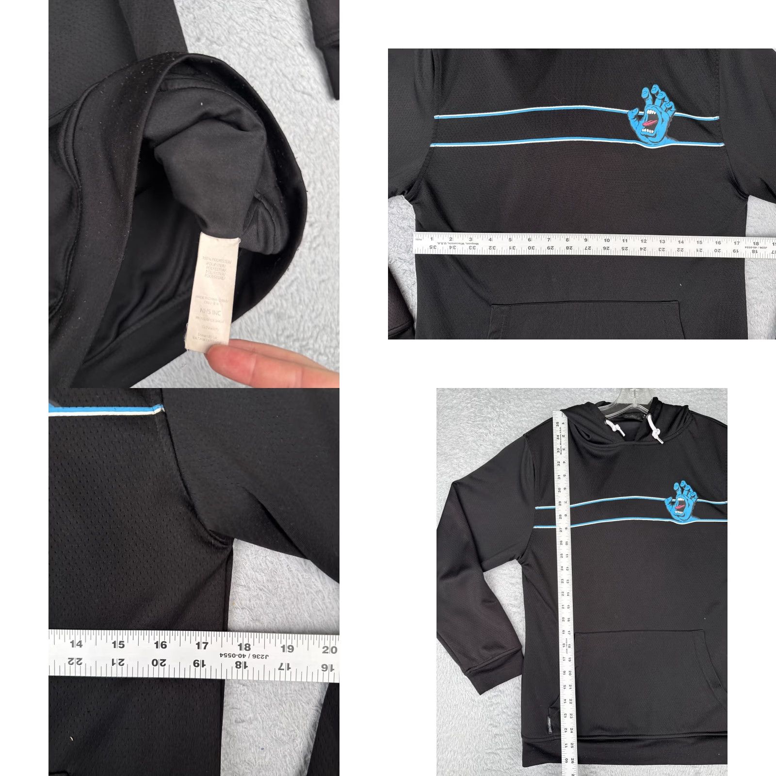 Vintage Santa Cruz Hoodie Women Small Black 100% Polyester Hooded Pockets Logo Crew Neck Pullover Size S / US 4 / IT 40 - 8 Thumbnail