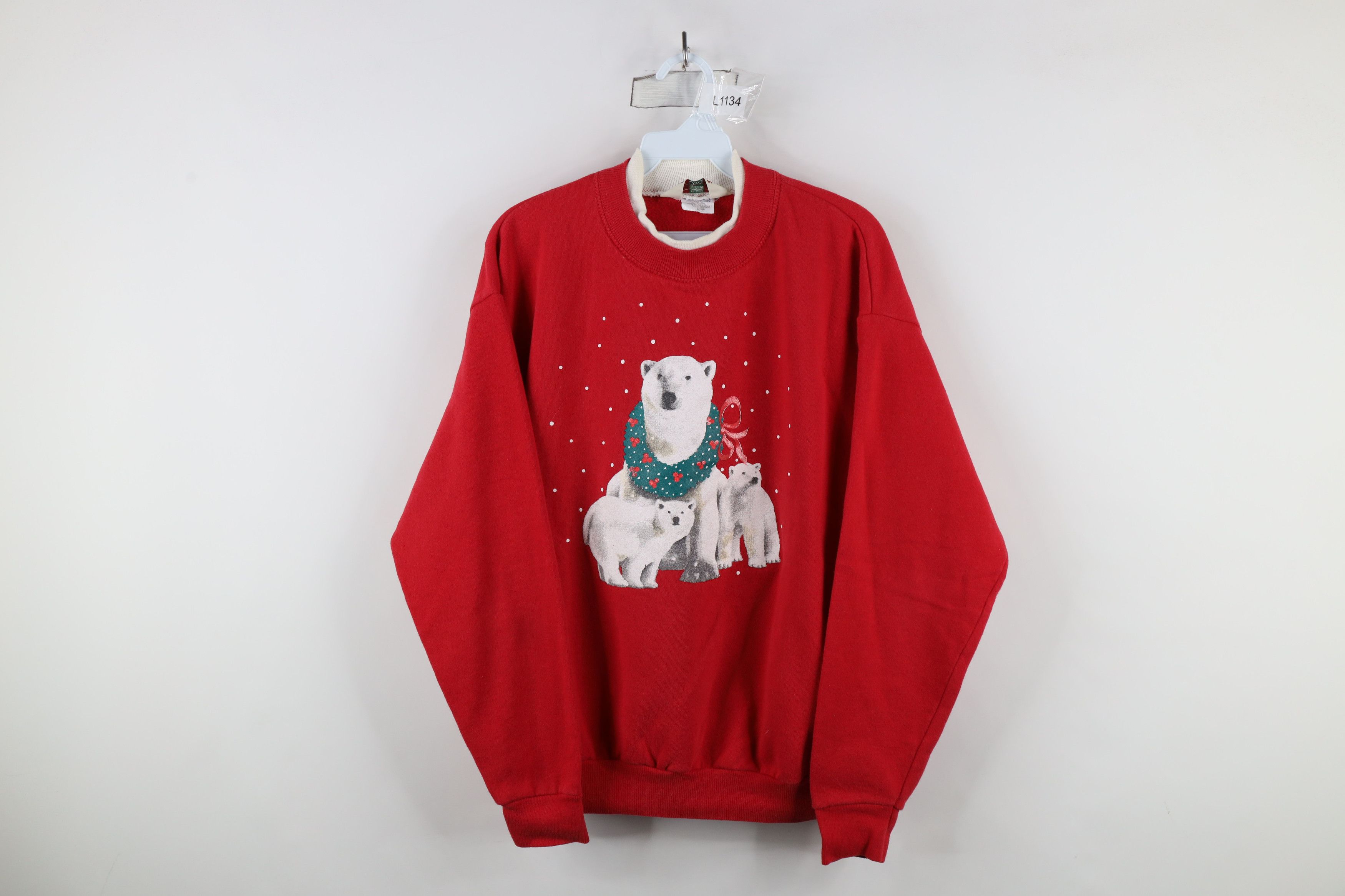 Orvis × Vintage Vintage 90s Orvis Christmas Polar Bear Sweatshirt Red USA Size M / US 6-8 / IT 42-44 - 1 Thumbnail