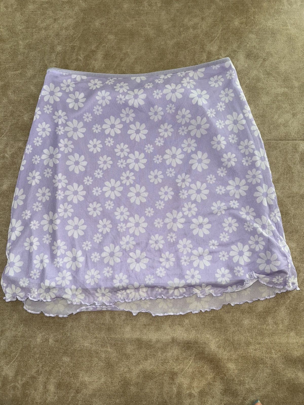 Other Art Class Mini Skirt Lavender White Flowers Size XXL Mesh Size 24" / US 00 / IT 34 - 5 Thumbnail