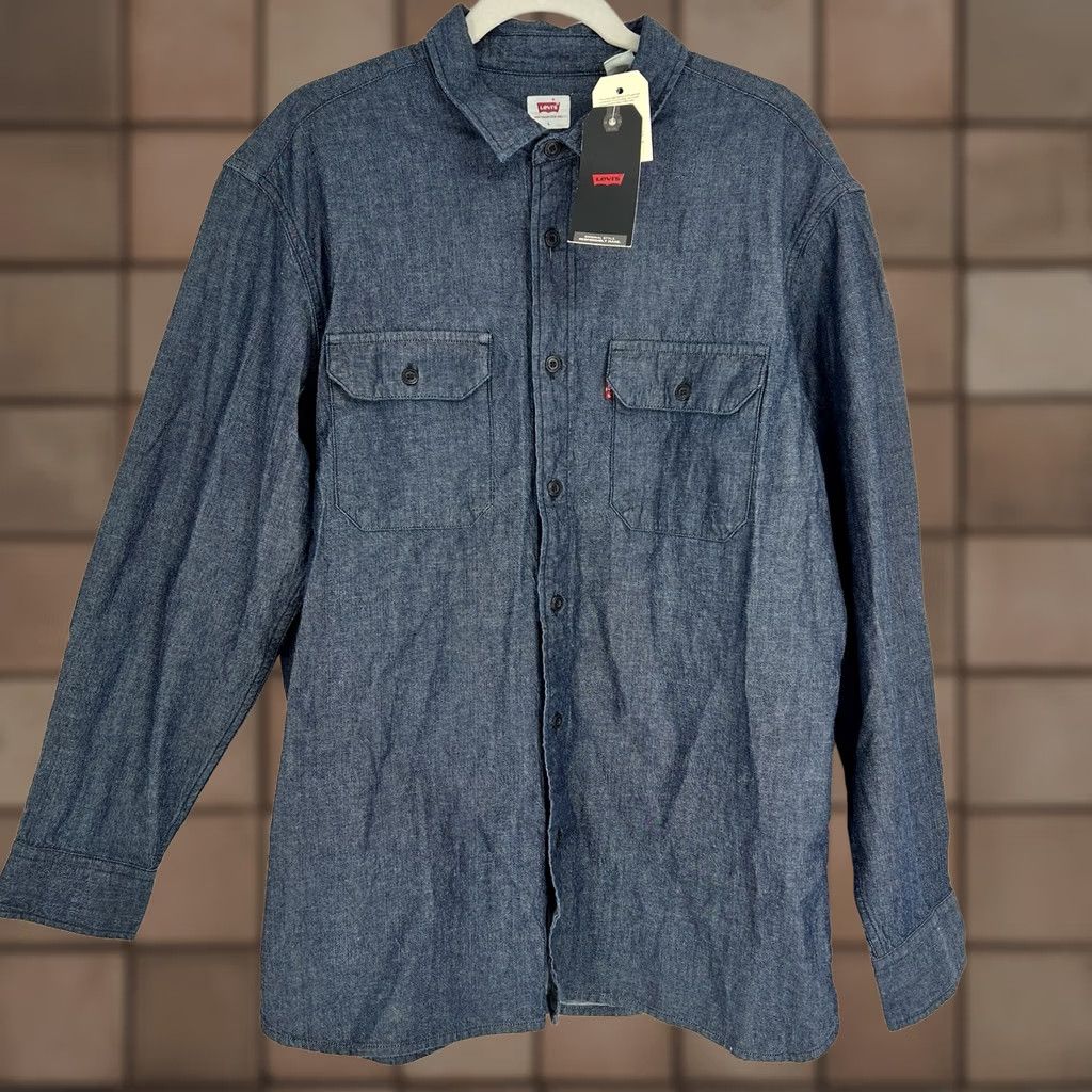 Levi's Levi's Made & Crafted New Standard Shirt Dark Wash Denim Relaxed Fit Long Sleeve Button-Up Size L Blue Mens Fashion Western Travel Winter Size US L / EU 52-54 / 3 - 1 Thumbnail