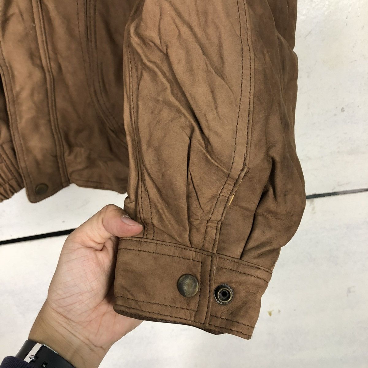 Japanese Brand 🔥VINTAGE BIKER LEATHER JACKET POINT BLANKET FULL PRINT Size US XL / EU 56 / 4 - 17 Thumbnail