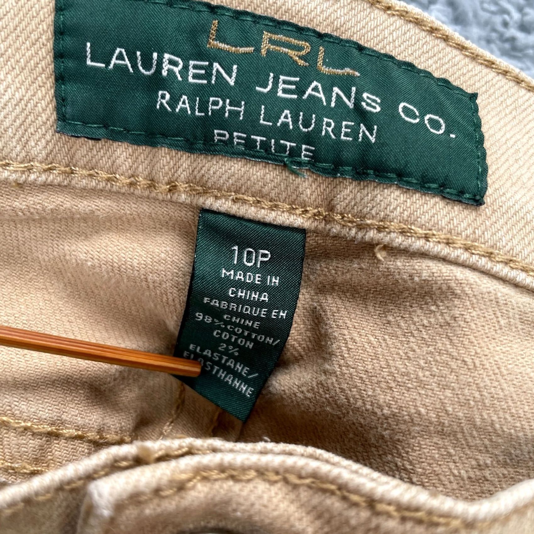 Ralph Lauren Lauren Ralph Lauren Jeans Womens 10 Petite Beige Cotton Stretch Straight Leg Jeans 5-Pocket Denim City Preppy Distressed-Free Regular Inseam 22 in Size 32" / US 10 / IT 46 - 3 Thumbnail