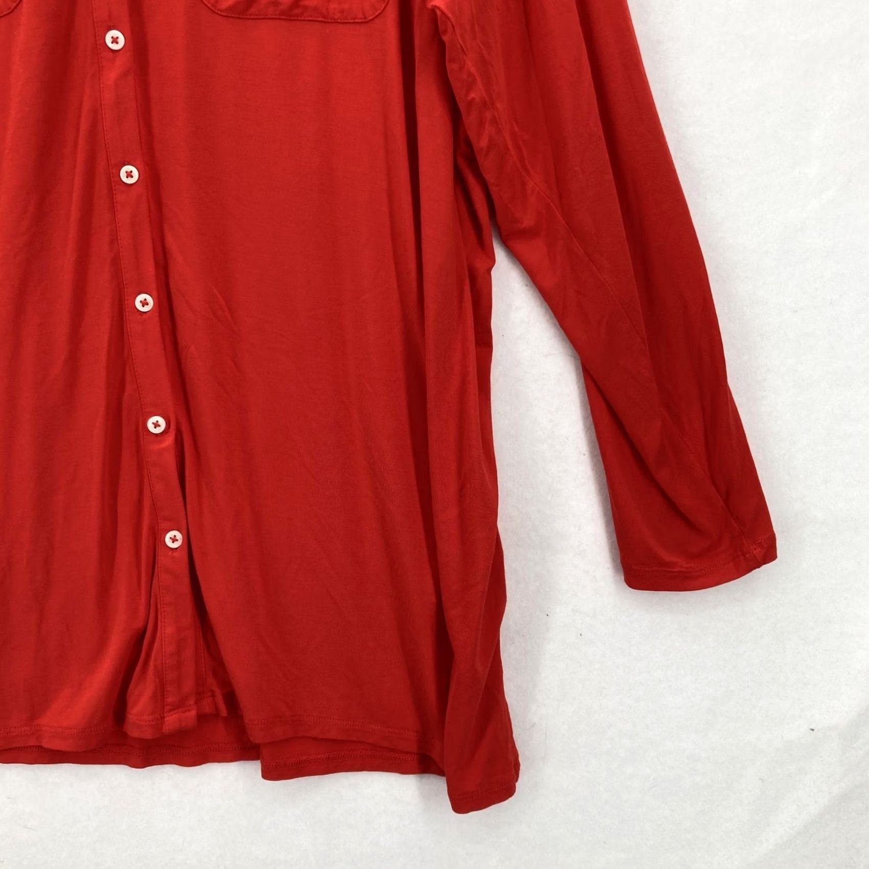 Lands' End Lands' End Shirt Womens 2X Red Button Front Long Sleeve Chest Pockets Lagenlook Size XXL / US 16-18 / IT 52-54 - 3 Thumbnail