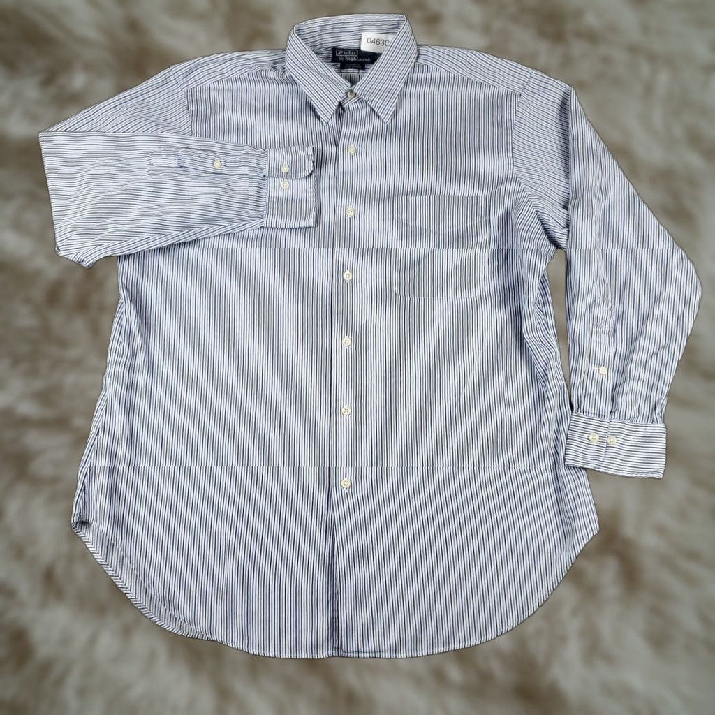 Ralph Lauren Ralph Lauren Shirt Men 16.5 Blue Striped Dress Button-Down Long Sleeve Regular Fit Non-Iron Pockets Vintage No (Adults) Mens Size 42R - 1 Thumbnail