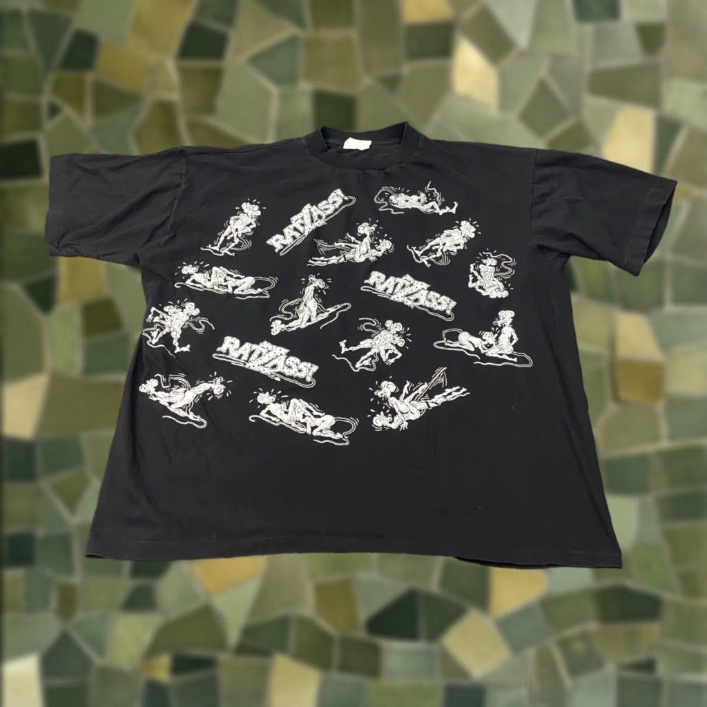 VTG Ratzass Shirt Mens XXL Black Tee Single Stitch Grunge Rat Sex Positions 80s