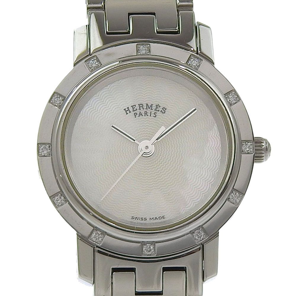 Hermes Hermès Clipper Nacre Stainless Steel Metal Quartz DUTY FREE for USA