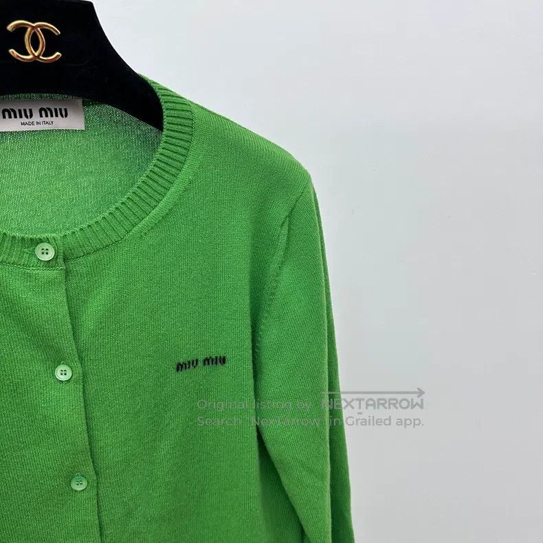 Miu Miu Miu Miu 42 Green embroidered logo knit cardigan Size L / US 10 / IT 46 - 3 Thumbnail