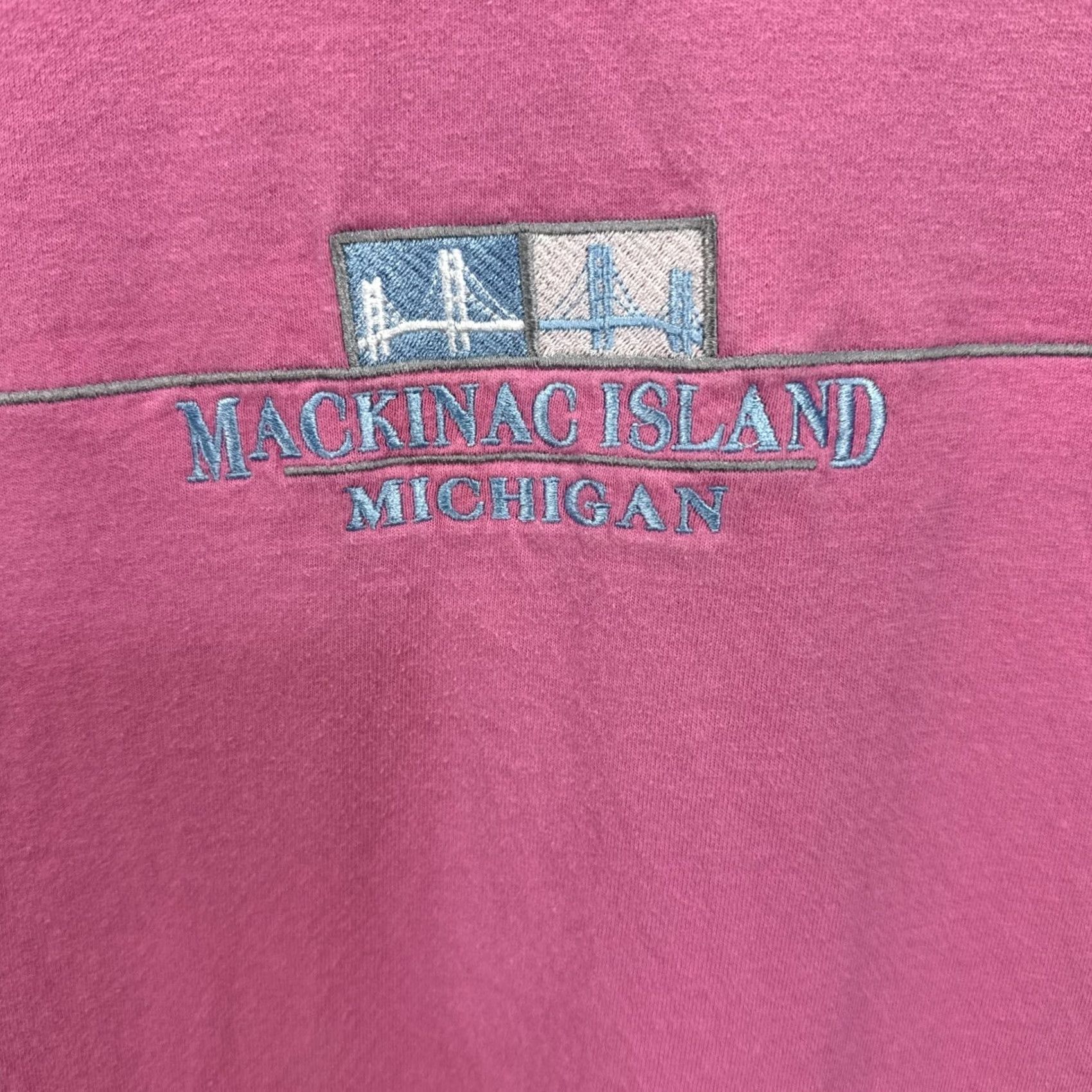 Gildan VINTAGE Mackinac Island T Shirt Pink Embroidered Medium Bridge Destination Shirt Womens 90s Nautical USA Cotton Gildan Size M / US 6-8 / IT 42-44 - 7 Thumbnail