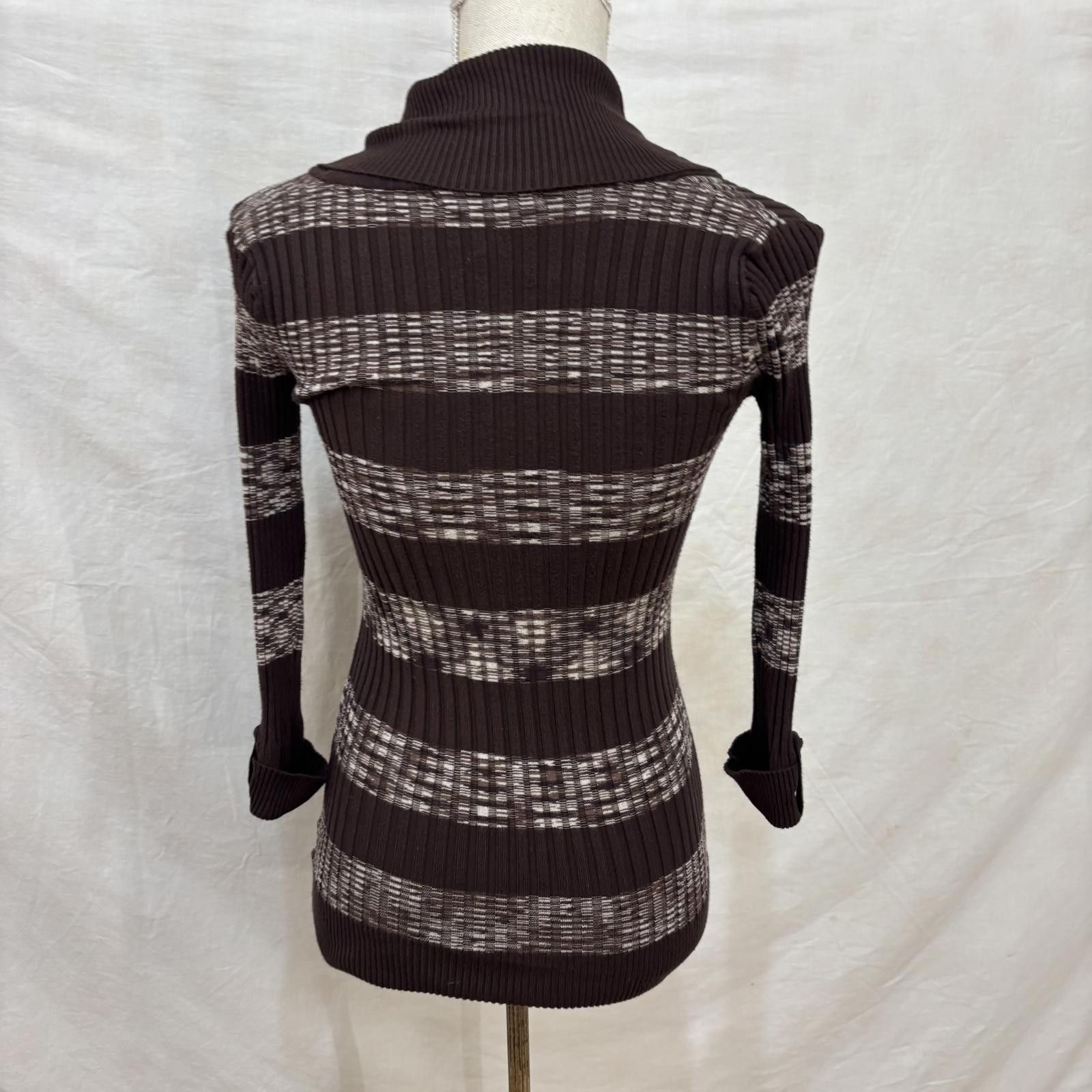 Other Vtg Y2K ribbed collared chocolate & cream sweater blouse Size M / US 6-8 / IT 42-44 - 5 Thumbnail