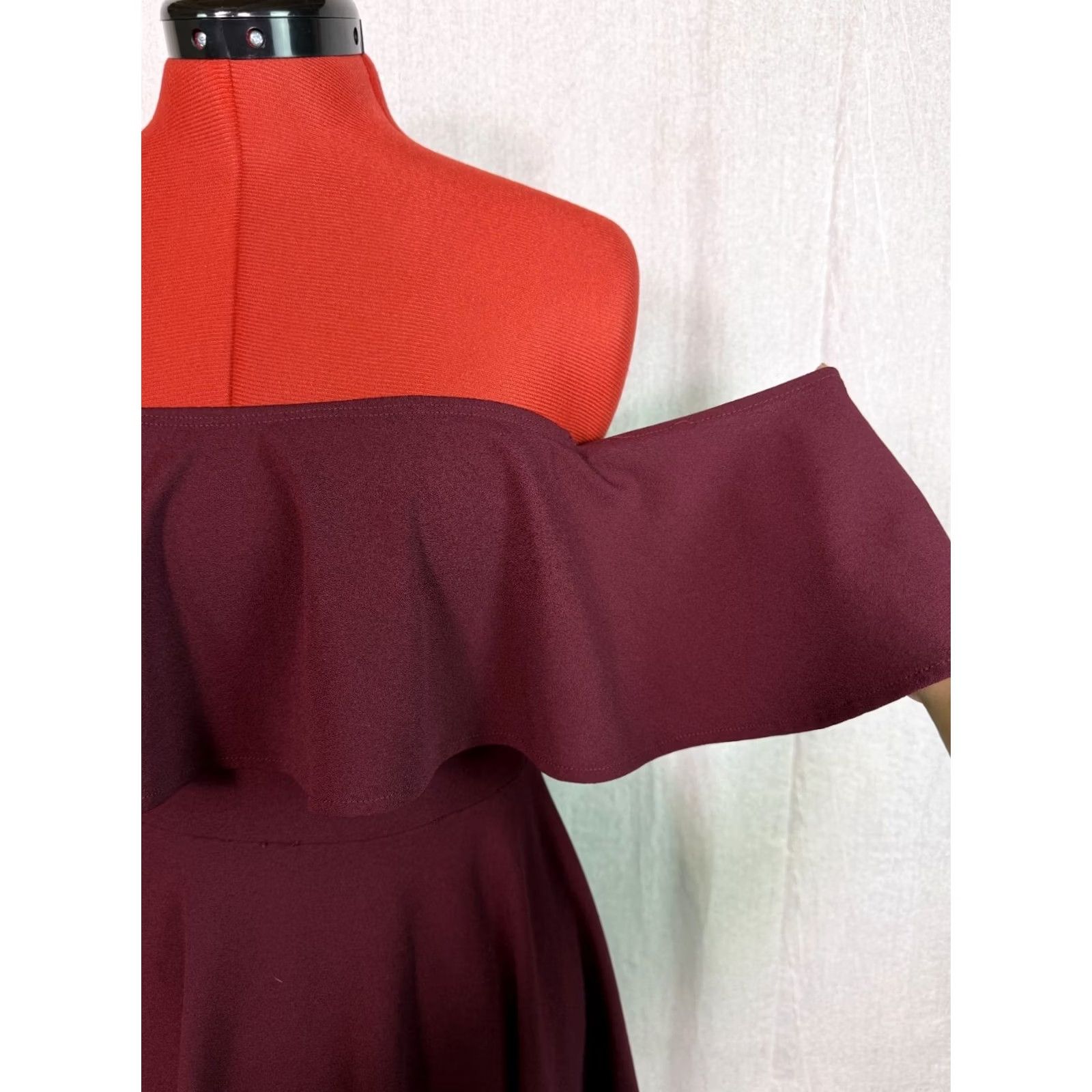 Vintage Windsor Women's Wrap Dress Burgundy Size S Off Shoulder Stretch Formal D912 Size S / US 4 / IT 40 - 3 Thumbnail