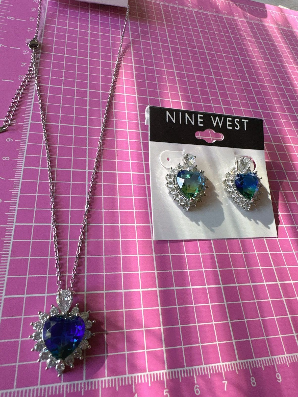 Nine West Nine West 2pc set necklace earring silver tone green blue Size ONE SIZE - 4 Thumbnail