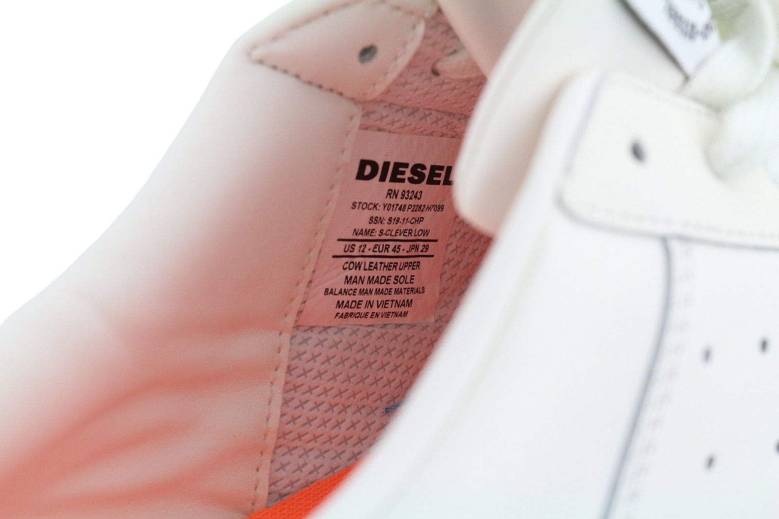 Diesel S-CLEVER LOW EU45 White Leather Laced Almond Toe 40835 Size US 12 / EU 45 - 11 Thumbnail