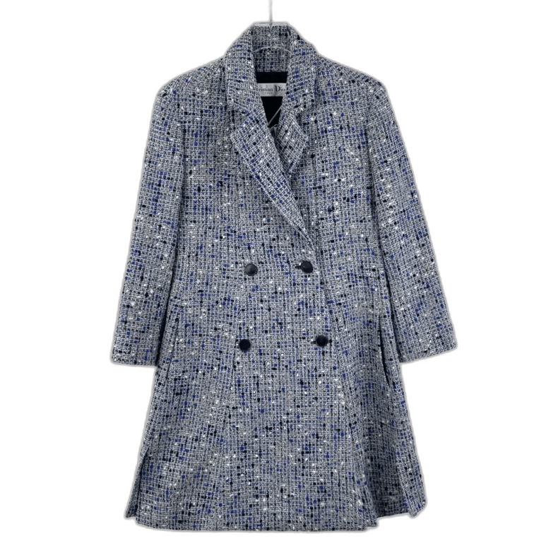 Dior Blue Wool Double-Breasted Long Coat Size XS / US 0-2 / IT 36-38 - 1 Thumbnail
