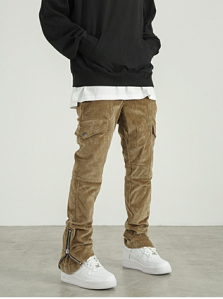 function zipper flared corduroy cargo pants