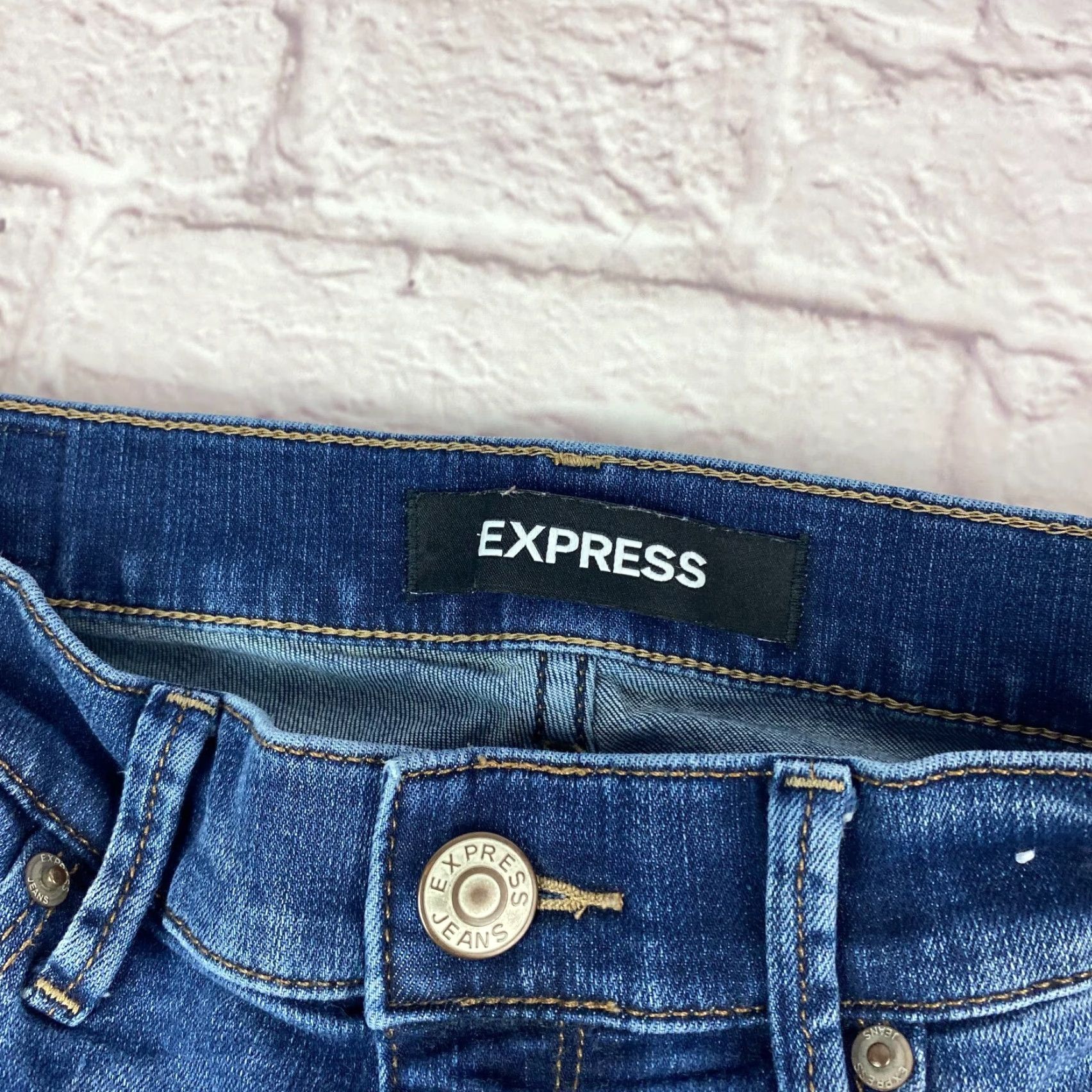 Express Express Jeans Junior Teens Size 4 Stretch Mid Rise Distressed Dark Wash - 90s City College Theme, Express Jeans, Denim, Blue, Jeans, Regular, Junior Size 27" / US 4 / IT 40 - 4 Thumbnail