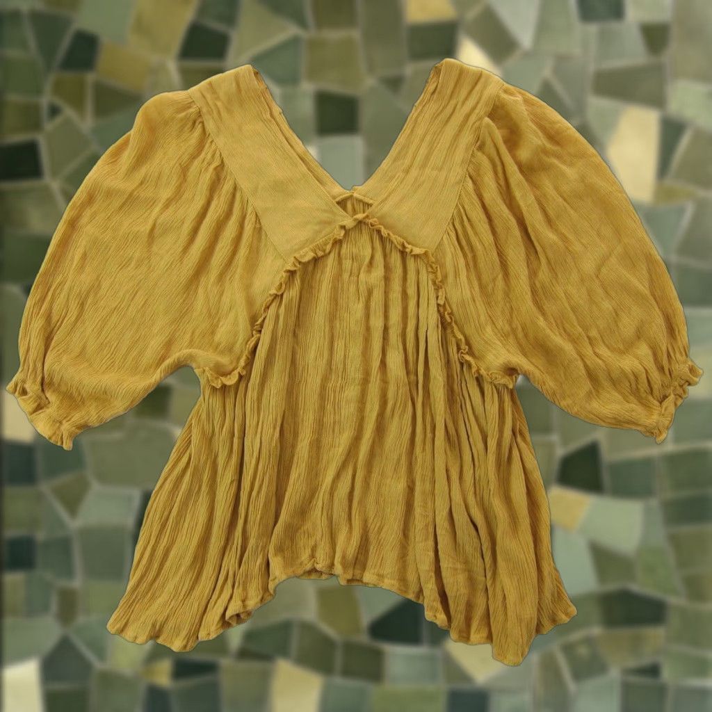 Vintage Davi & Dani 100% Rayon Mustard Yellow Embroidered V-Neck Peasant Blouse Small Shirt Women Regular XS? Size S / US 4 / IT 40 - 1 Thumbnail