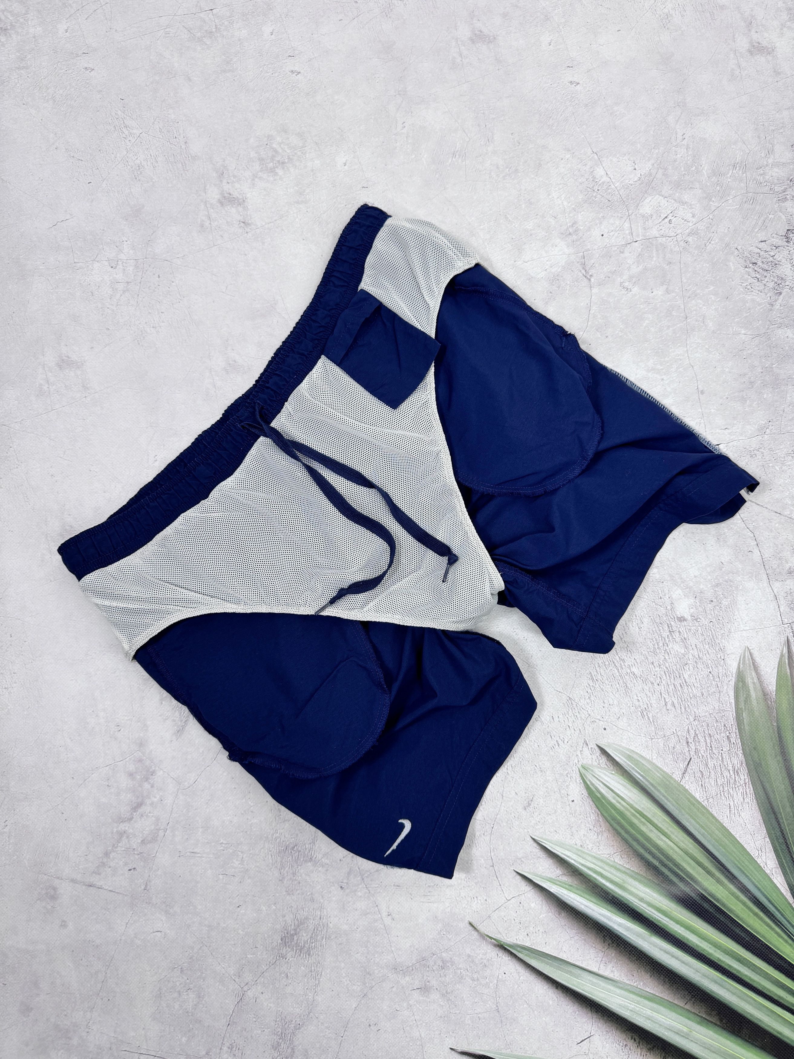 Nike × Vintage Vintage Nike Shorts Swoosh Logo Dark Blue Size US 36 / EU 52 - 7 Thumbnail