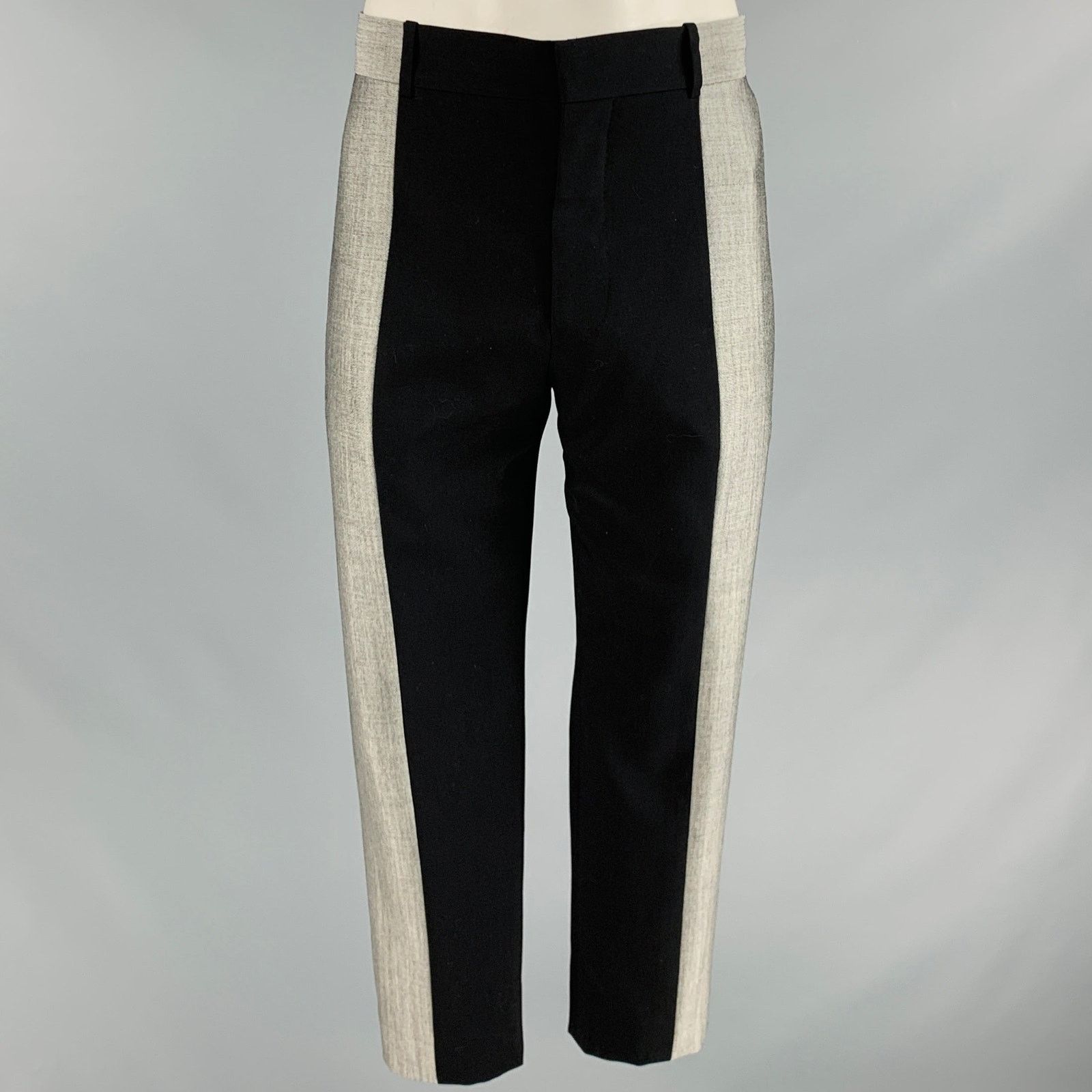 Size 38 Black Grey Two Tone Wool Flat Front Dress Pants
