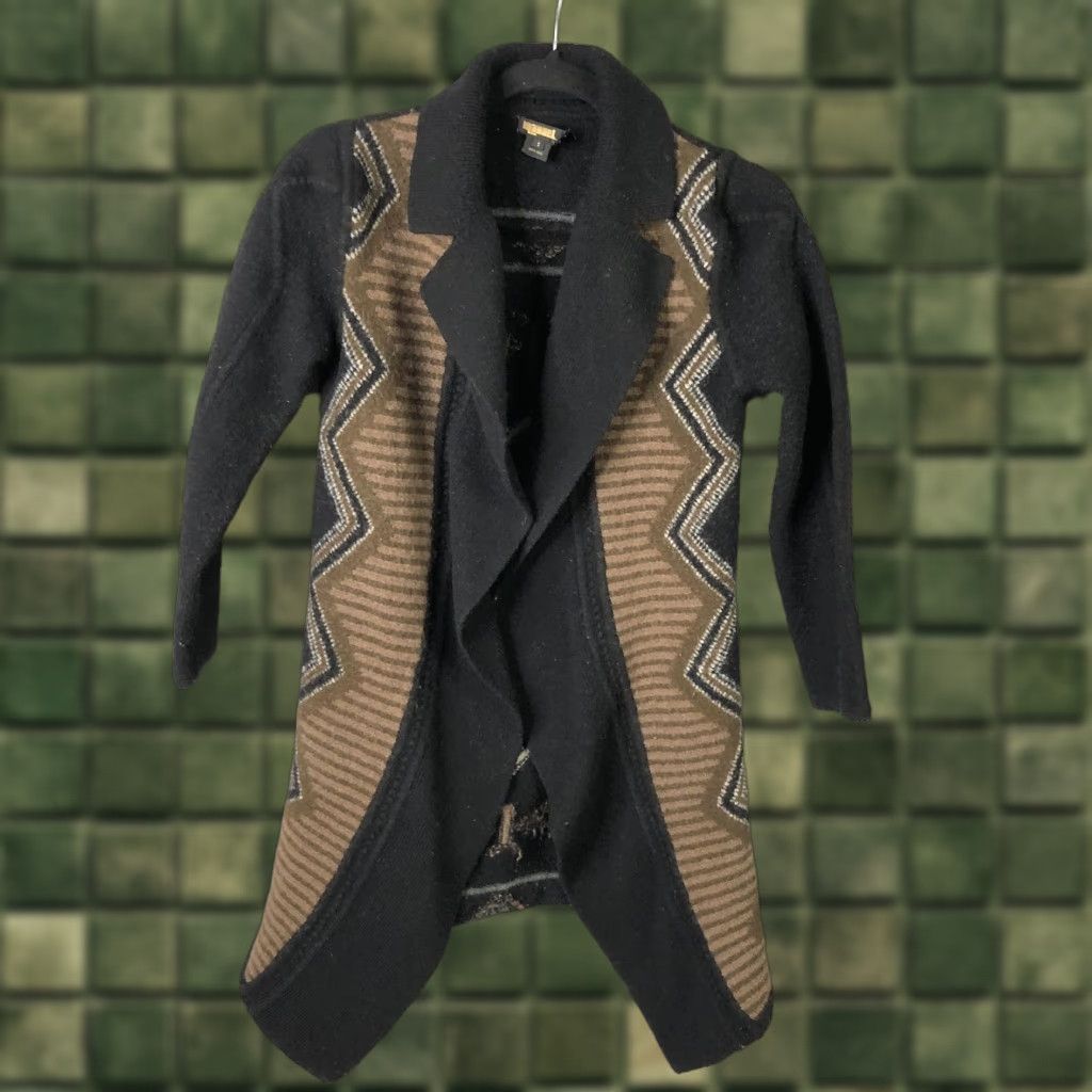 Vintage VINTAGE Tribal Cardigan Sweater Womens Small Black Wool Open Front Aztec Tribal Size S / US 4 / IT 40 - 1 Thumbnail